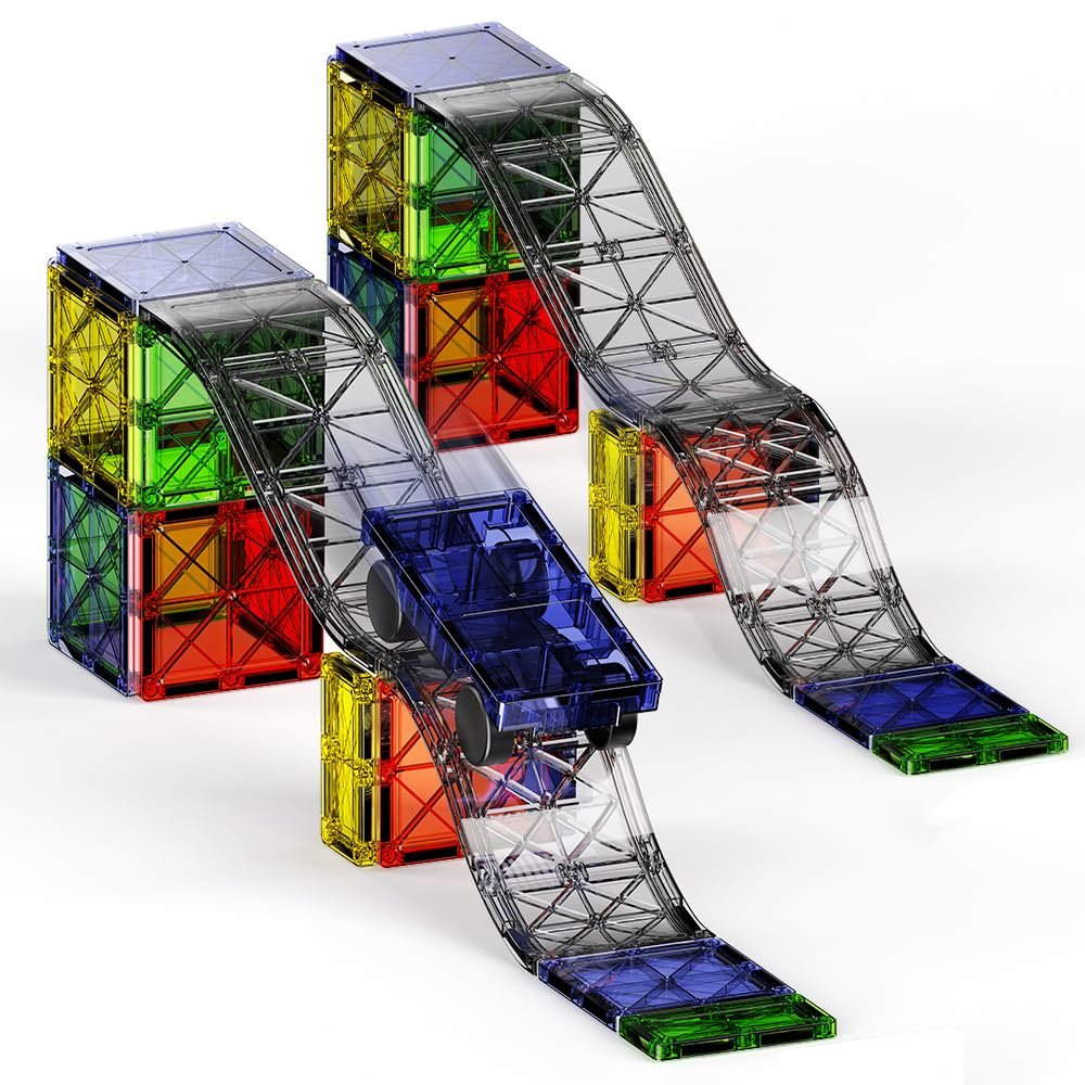 Construction Magnetique Routes Enfant, 40 Pièces Ville Tuiles Magnétiques avec Magnet Voiture, Jeux Blocs de Construction Aimant Jouets Educatif Cadeau pour Fille Garçon 3 4 5 6 7 8 Ans