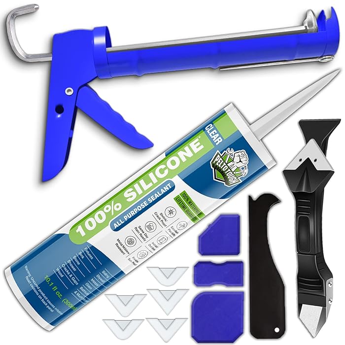 Buy Clear Silicone Sealant + Caulk Gun + Caulking Tool Kit All