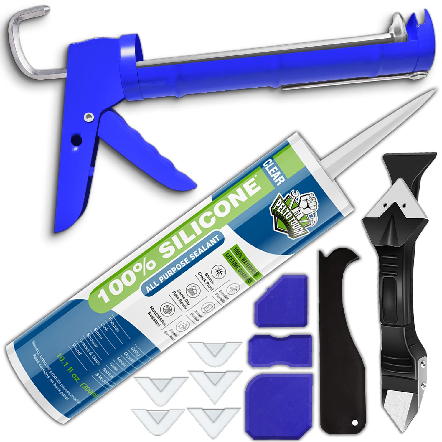 Buy Clear Silicone Sealant + Caulk Gun + Caulking Tool Kit All