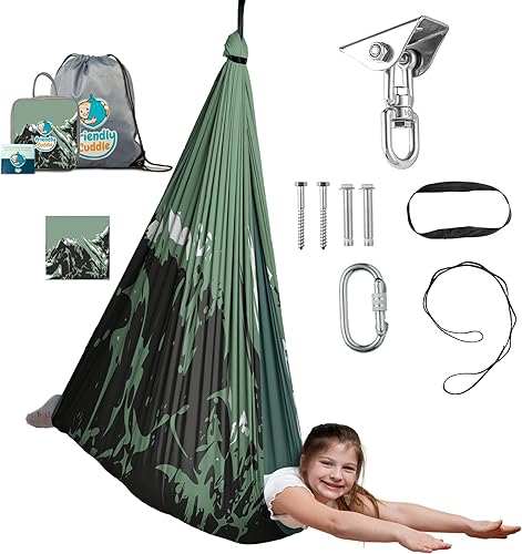 Miniatura 11 de Columpio sensorial de interior para niños o exteriores – Soporta 300 libras, doble capa y giro de 360°, hamaca de terapia de compresión calmante