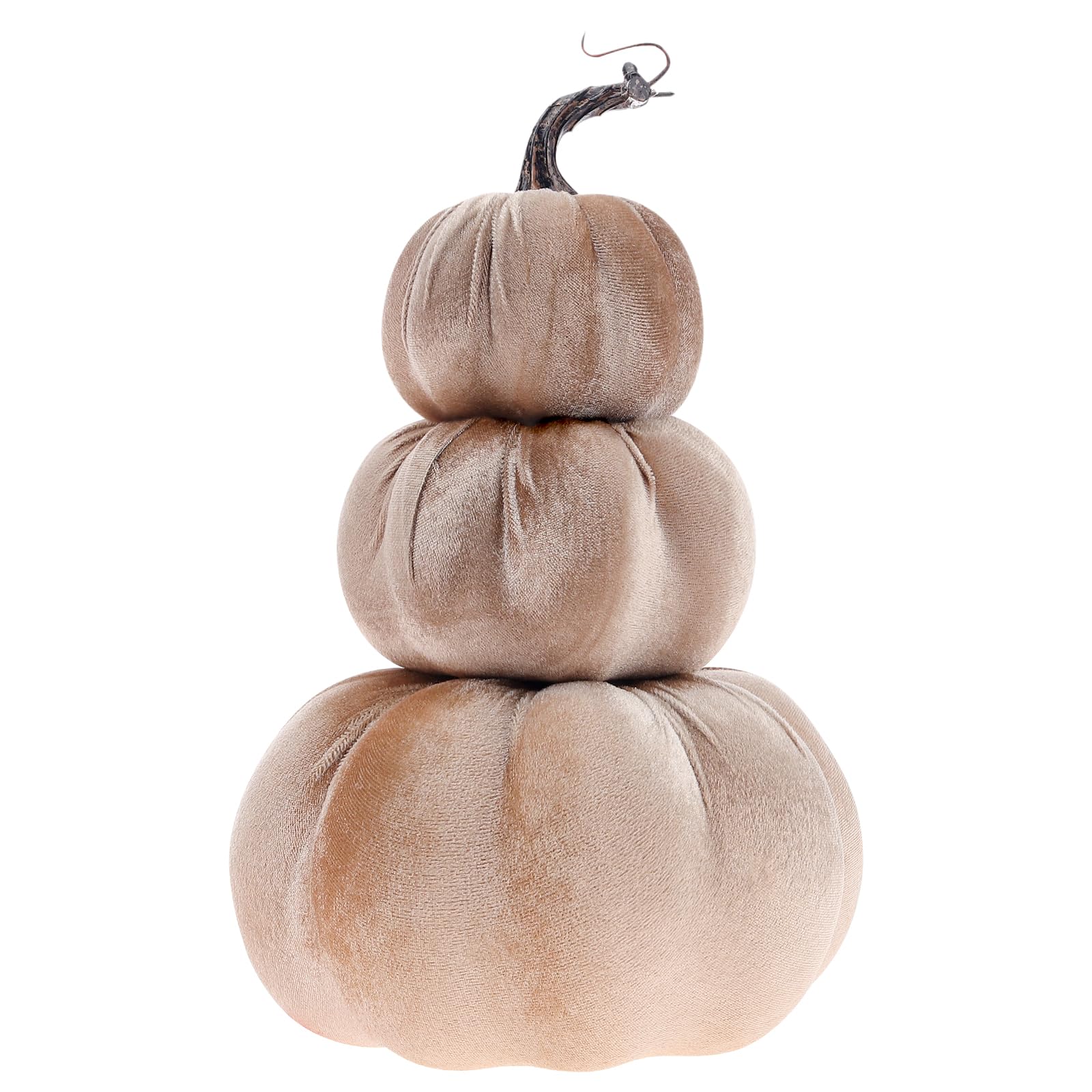 Gresorth 12.6 Inch Fake Large Velvet Pumpkin Stacked Tower Decoration Artificial Autumn Vegetable Ornament Lifelike Craft Model for Halloween Home Party Champagne