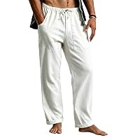 Cegerne Pantaloni in Lino Uomo Lunghi Leggeri, Pantaloni Estivi Casual con Vita Elastica e Coulisse