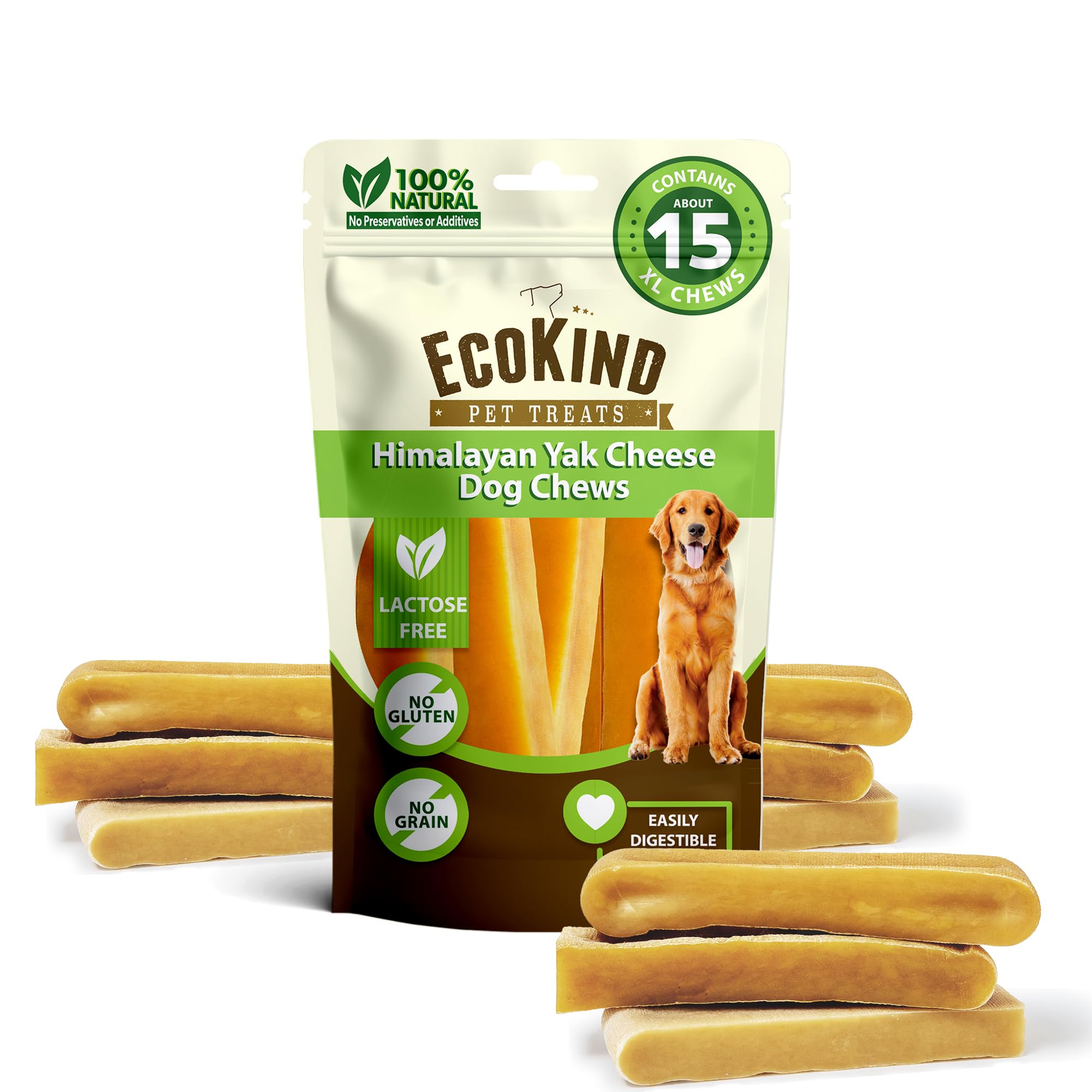 EcoKind Premium Gold Monster Yak Cheese Himalayan Dog Chew, Dog Treats Large Breed, All Natural, High Protein, for Aggressive Chewers, XL - 15+ Chews
