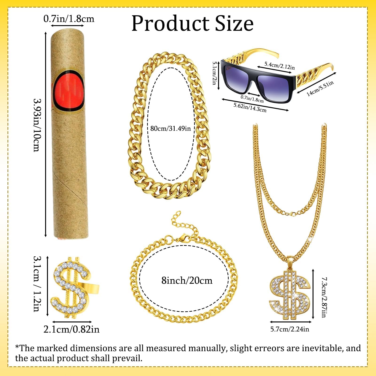 SurPse 6-Piece 90s Hip Hop Fancy Dress Kit with Fake Gold Chain - Image 2