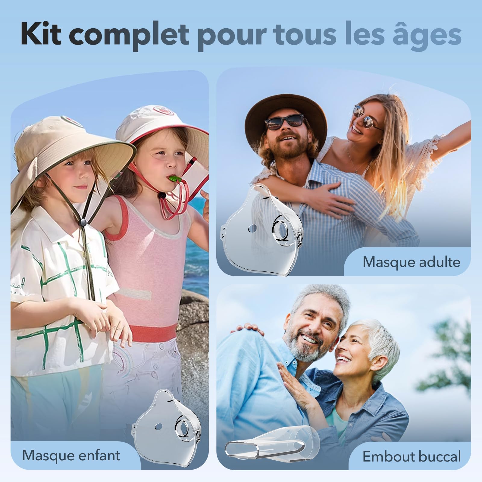 Nebulisateur Portable pour Adultes et Enfants - Inhalateur Silencieux Rechargeable avec 3 Niveaux, Auto-Nettoyage, 2 Masques (Adulte/Enfant) et Embout Buccal - Pour la Maison, le Bureau et les Voyages