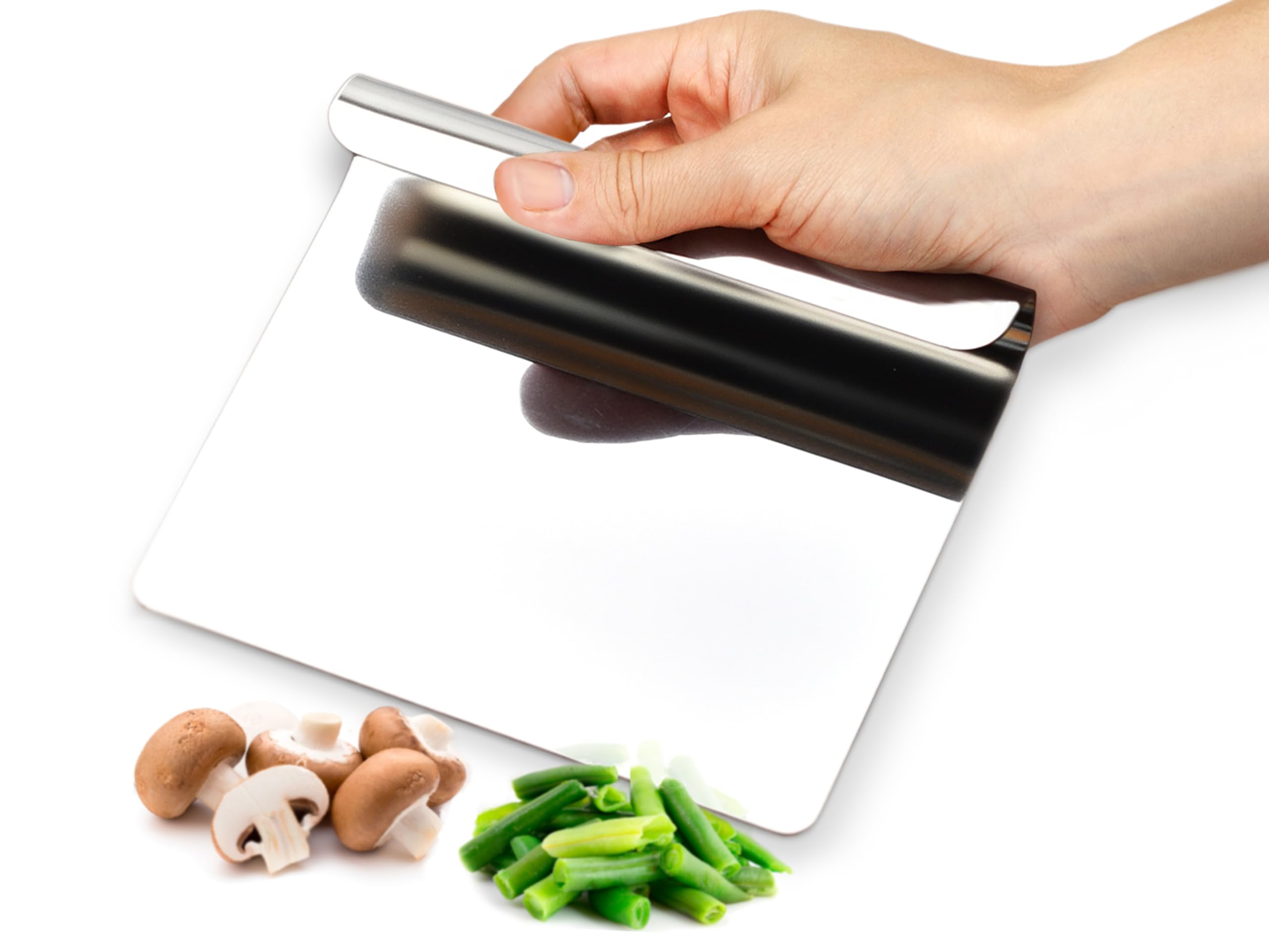 Hausfelder AIDE DE CUISINE MULTI-USAGE en acier inox 18/10 - ramasse légumes, ustensiles de cuisine inox, raclette legumes cuisine et grattoir à pate