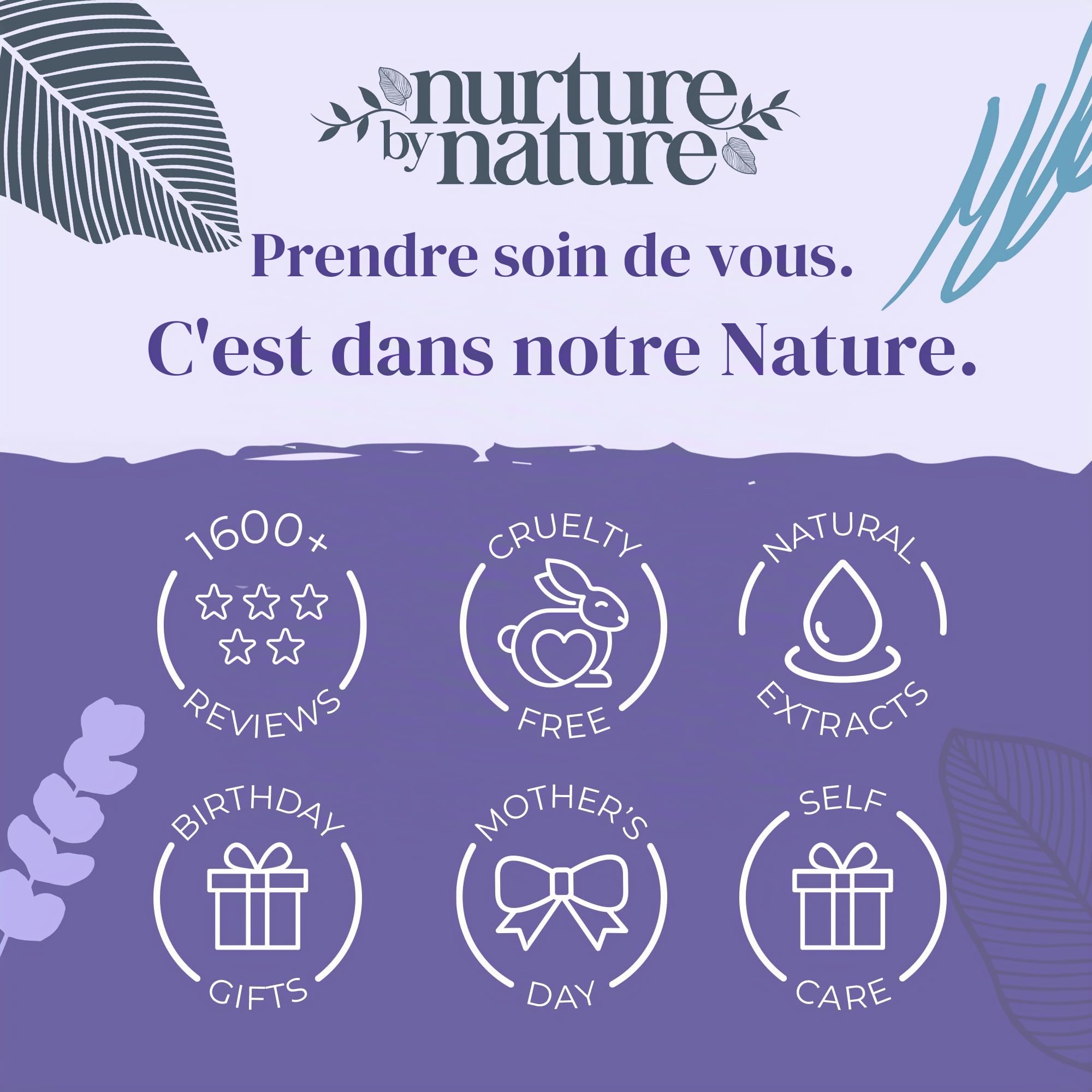 NURTURE BY NATURE Coffret Cadeau Bien-Être Femme Relaxant – 6 soins avec spray pour oreiller à la lavande, sel et boule de bain, bougie parfumée – idée cadeau femme, Saint-Valentin et Fête des Mères