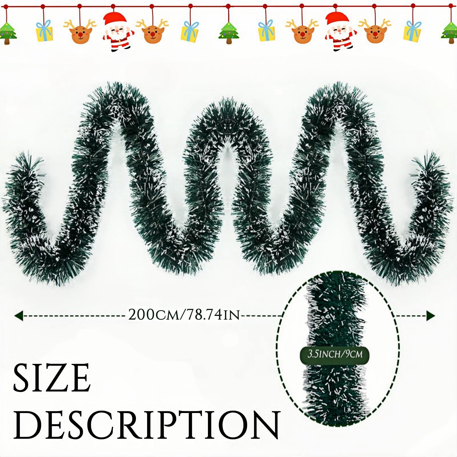 4PCS Guirnalda de espumillón Navidad, 2M Guirnalda de Navidad para Arbol, Espumillón Árbol Navidad, Guirnalda Arbol Oropel Navidad para Chimenea, Escalera, decoración navideña (Verde/Blanco)