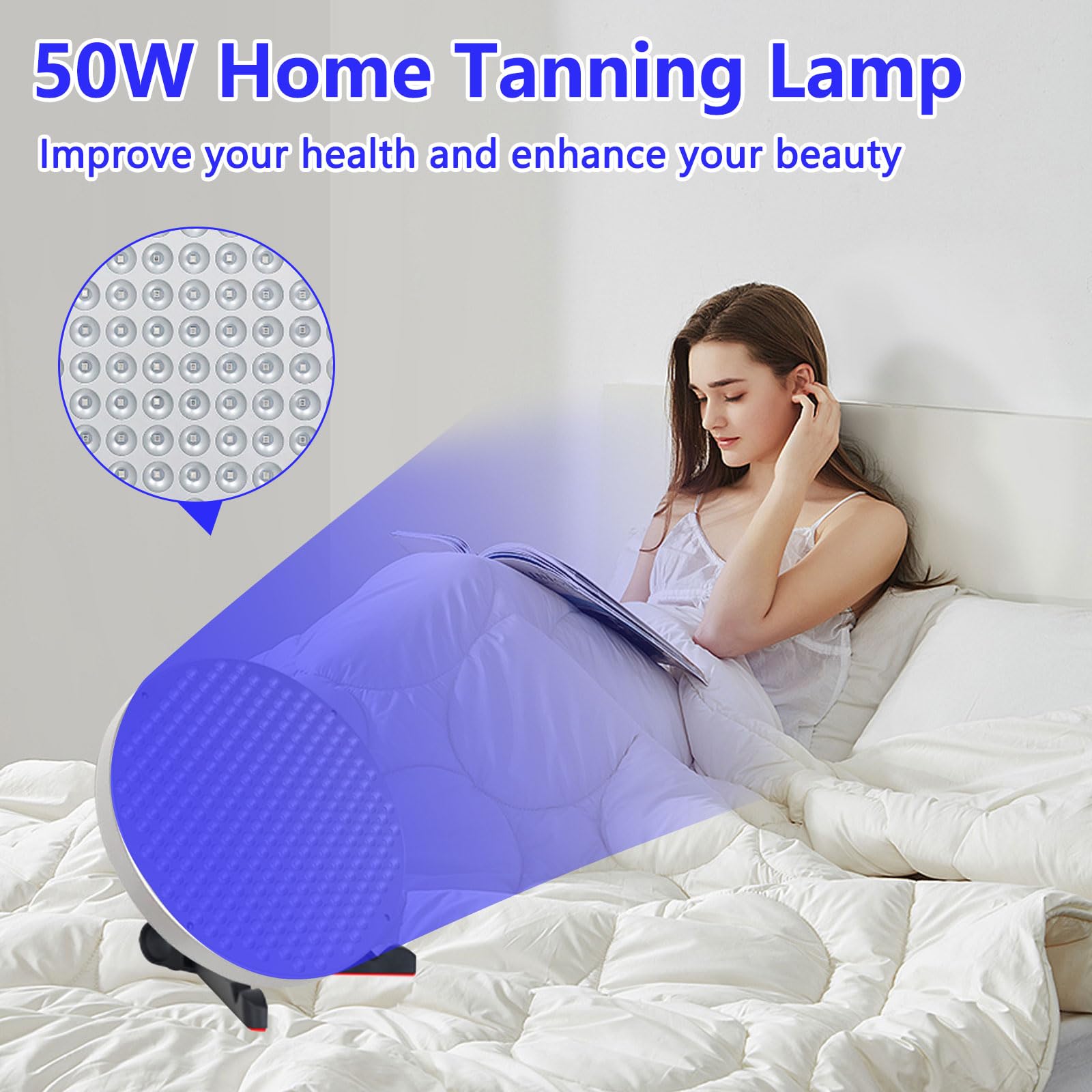 Solarium para el Hogar 50W 250 LED 460NM Portátil Lámpara de Bronceado Plegable Soporte Ajustable