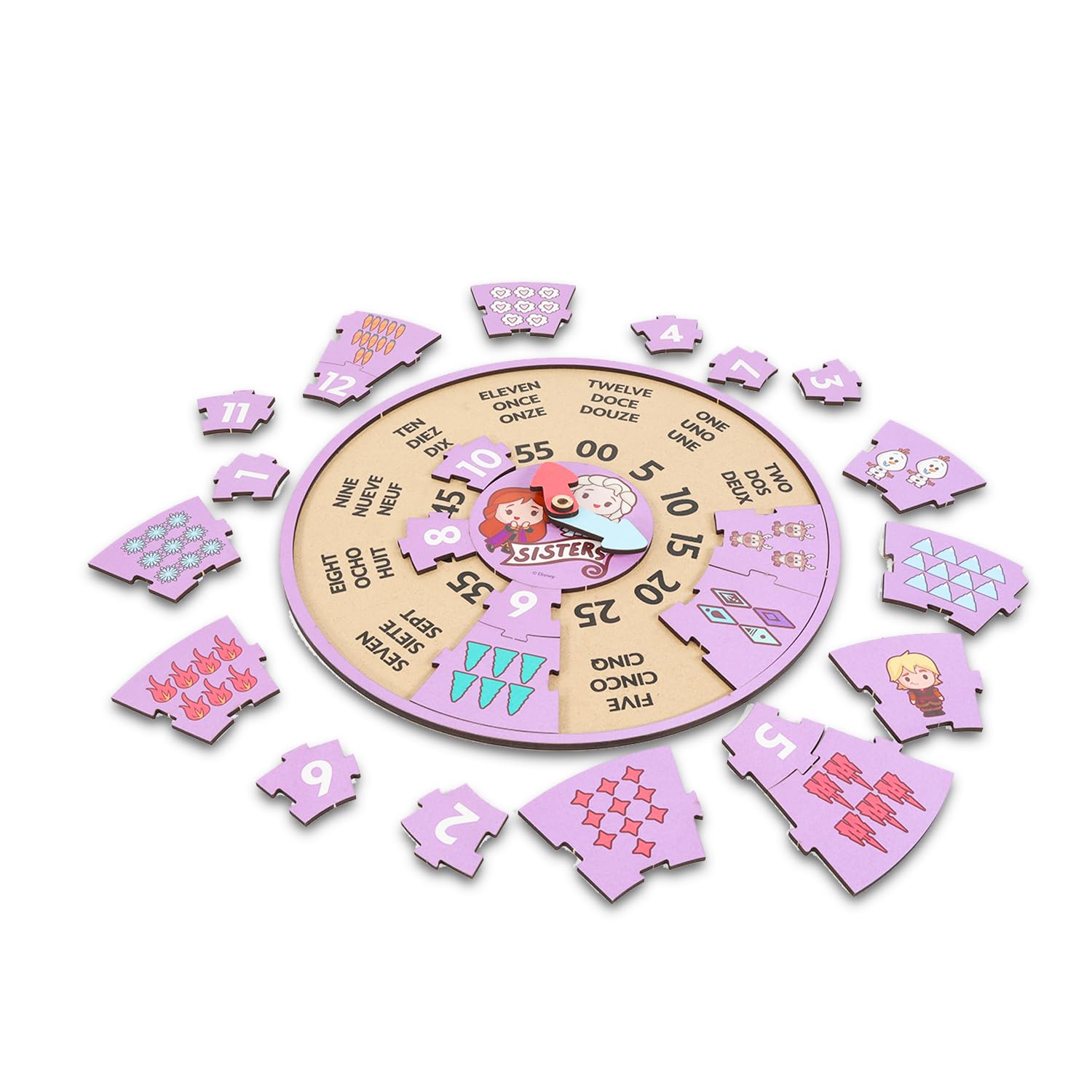 Disney Frozen Clock Puzzle Sorting Game for Toddlers, Girls - Learning Toy Bundle with Anna and Elsa Wooden Clock, Stickers, More | Disney Frozen Time Telling Teaching Wood Toys