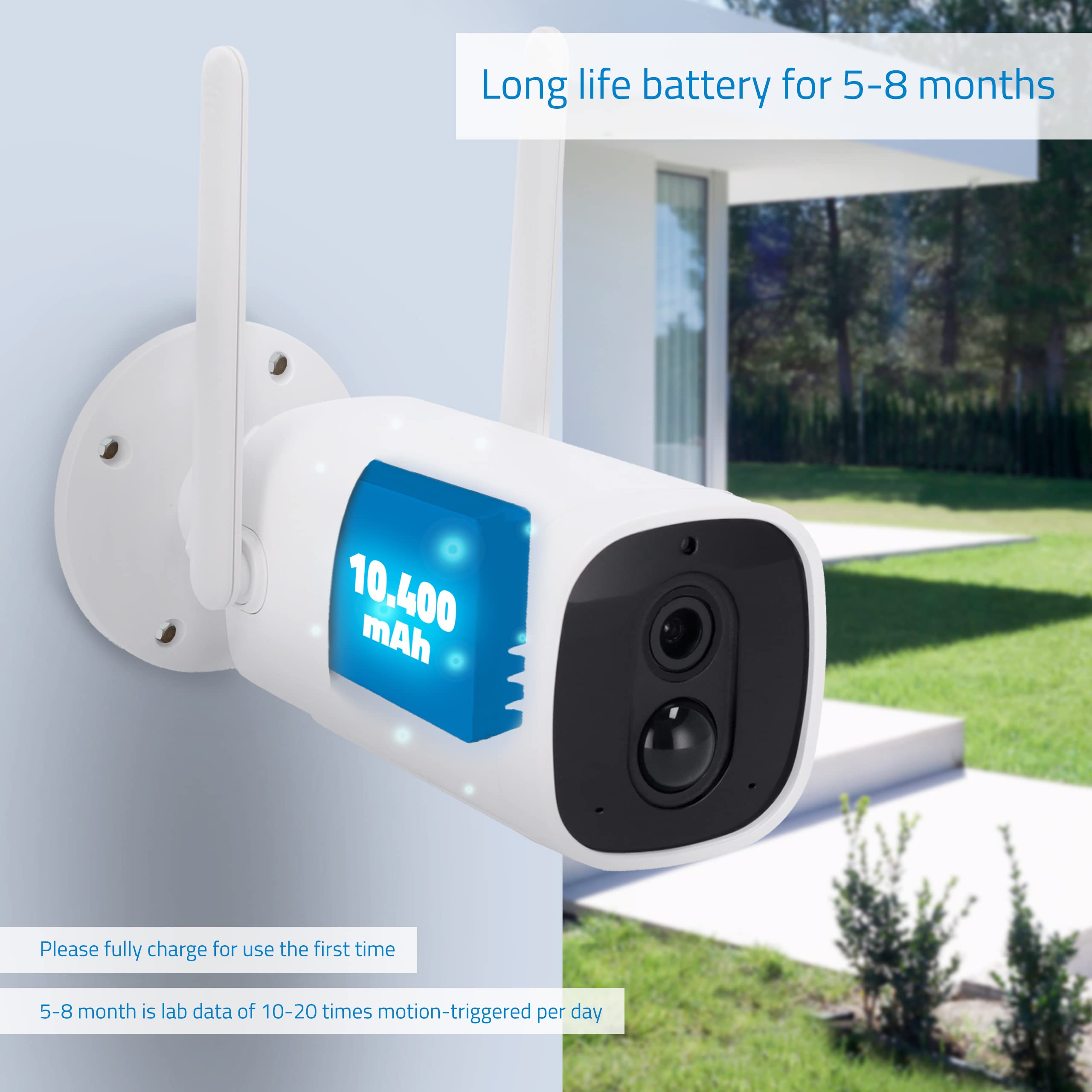 NIVIAN-Cámara de vigilancia WiFi-Batería Larga duración 10400mAh hasta 240 días-FullHD-Detección de Movimiento y Humanos-Apta Exterior-Visión Nocturna-Audio bidireccional- Alexa, Google Home,App Tuya
