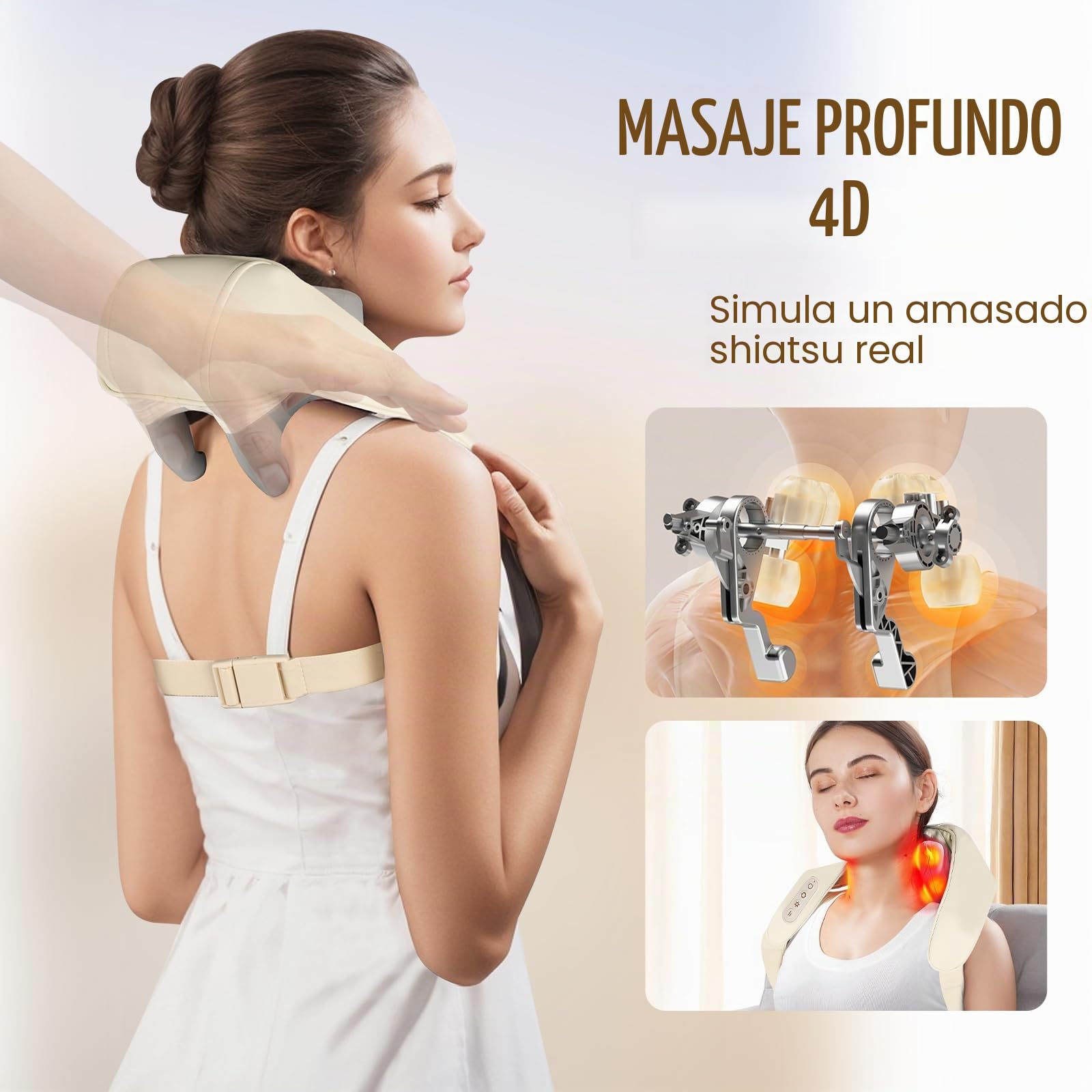 Masajeador de cuello y espalda, masajeador eléctrico para cuello, hombros y espalda con calor, masajeador Shiatsu de tejido profundo 4D, masajeador inalámbrico, 2 modos para dolor de cuello