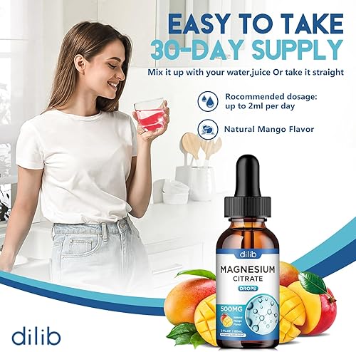 Miniatura 5 de Suplemento líquido de citrato de magnesio de 500 mg, ayuda al alivio del estrés, hueso, músculo, estado de ánimo, sueño, 2 onzas líquidas, vegano,