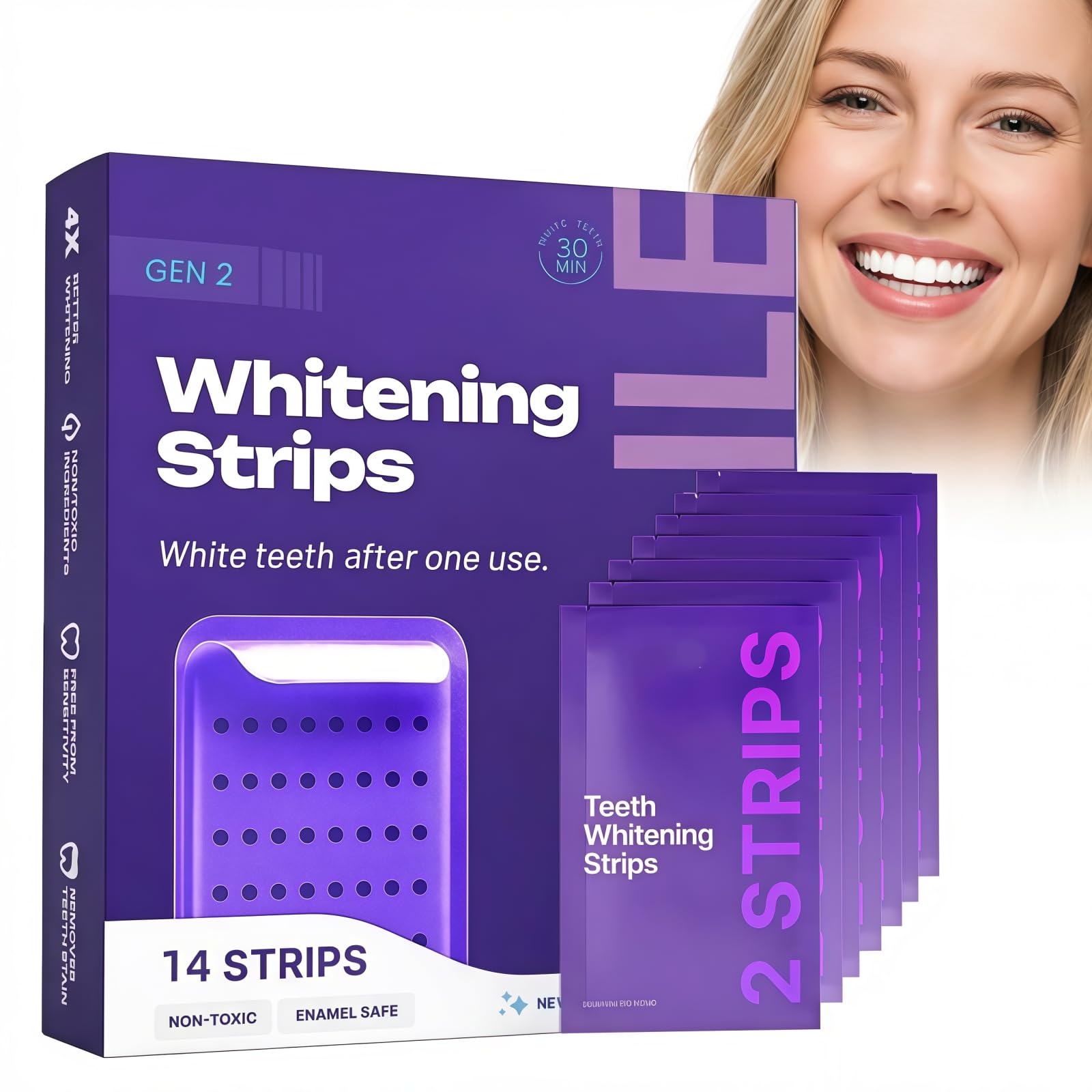 DrDent PURPLE WHITENING STRIPS, Bande Blanchiment Dentaire Violet sans Peroxyde, 42 Bandes Blanchissantes Dents avec Formule PAP+ pour un Sourire Éclatant à la Maison (1 Stück - 14pc)