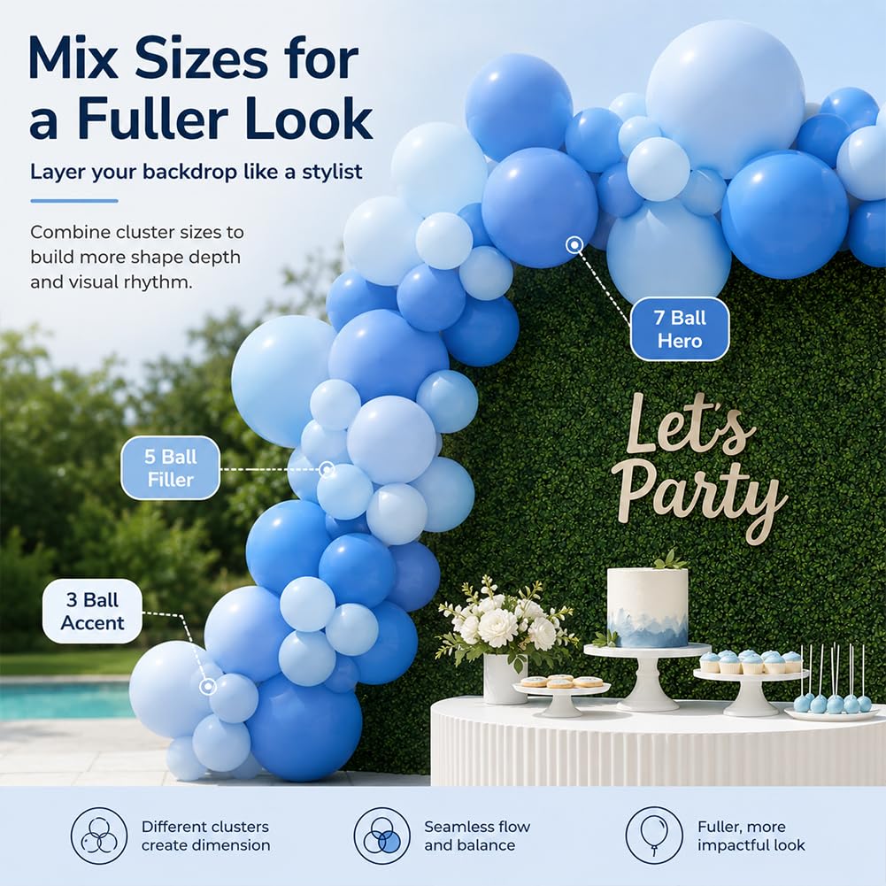 Wiederverwendbare Ballongirlande er PVC Party Deko，blue*6 | Wiederverwendbare PVC Balloncluster für stilvolle Party Hintergründe schnelles Aufhängen und flache Aufbewahrung