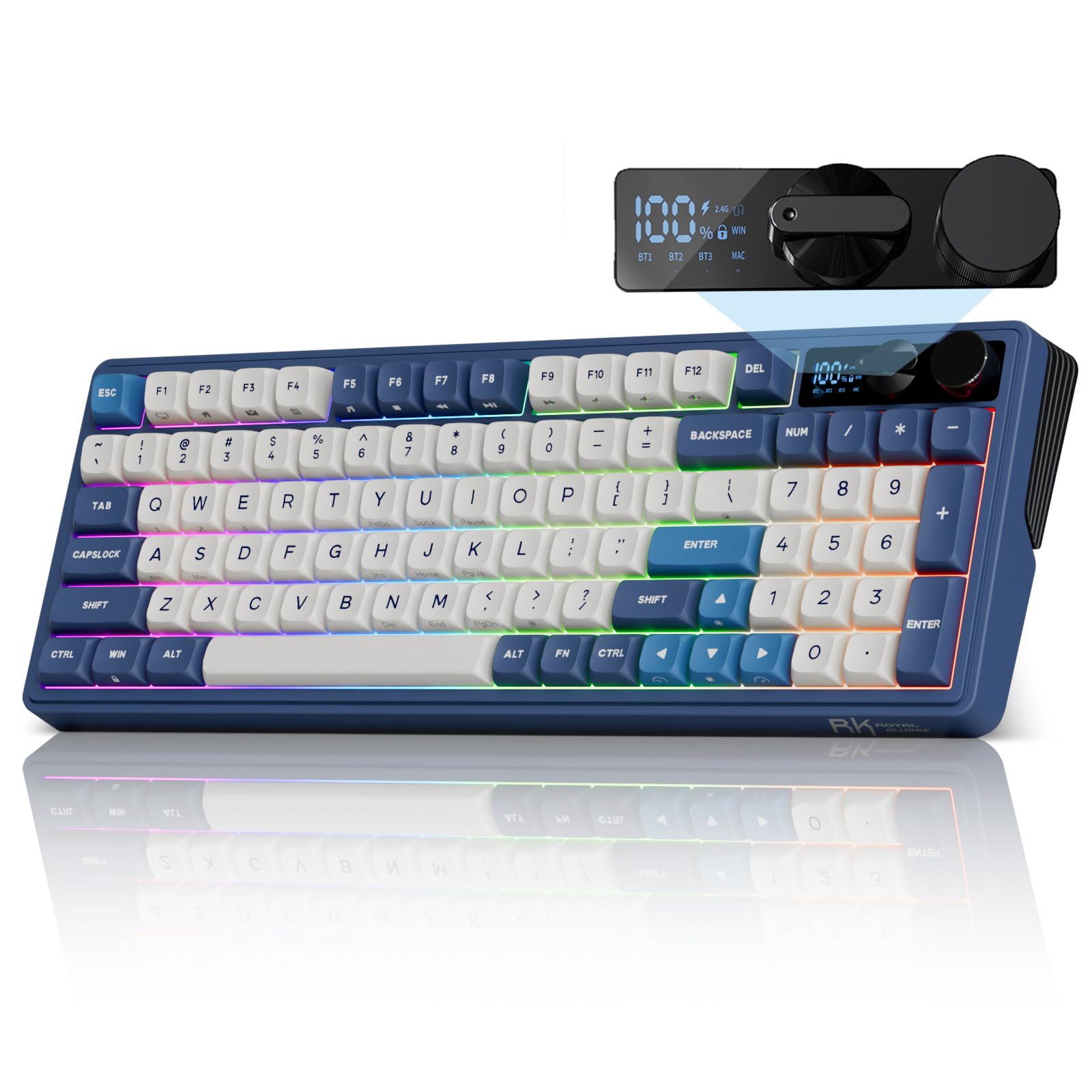 RK ROYAL KLUDGE M100 Wireless Mechanical Keyboard w Screen Dual Knobs Tri-Mode Gasket Mount Gaming Keyboard with Number