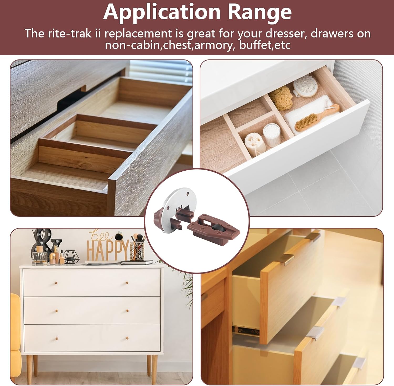 Dresser Drawer Slides Replacement Kit for Kenlin Rite-Trak II Model #168, 6 Set Replacement Drawer Track Slide Kit, Dresser Drawer Replacement Parts, Metal Black Plate, Drawer Stop with Roller