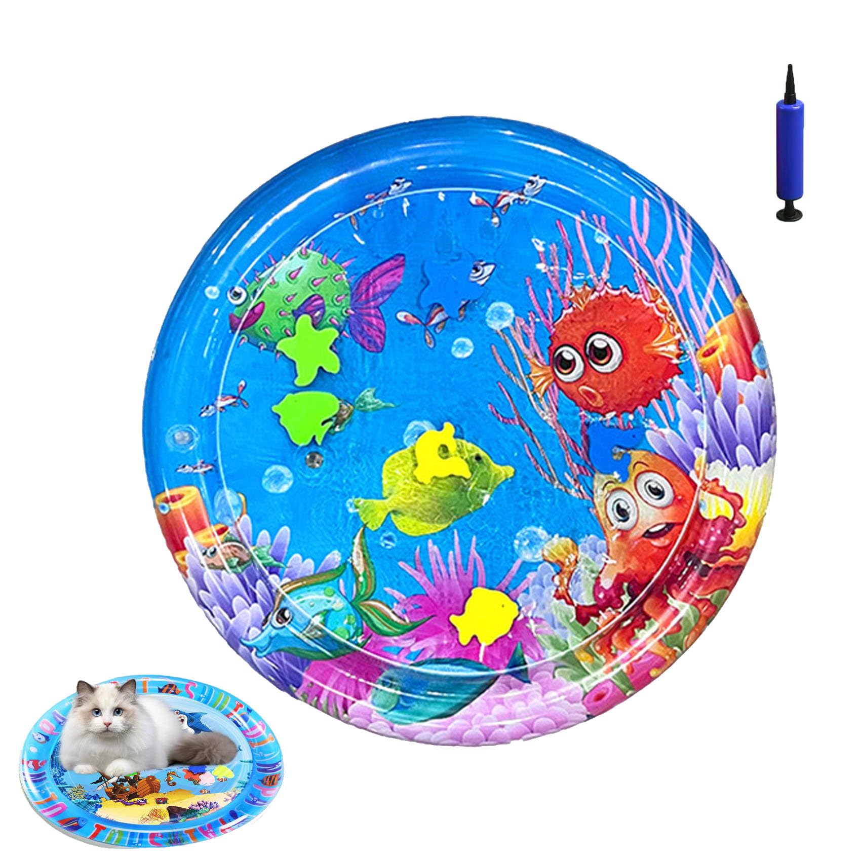 Pet Water Bed, Interactive Sensory Pad with Floating Fish, Cooling Mat for Dogs/Cat (E,Small)