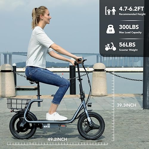 Miniatura 5 de Caroma Peak 500W800W1200W Electric Scooter with Seat,14" Fat Tire Electric Scooter for Adults,30 Miles Range&20MPH Max Speed,E Scooter 300 LBS Max