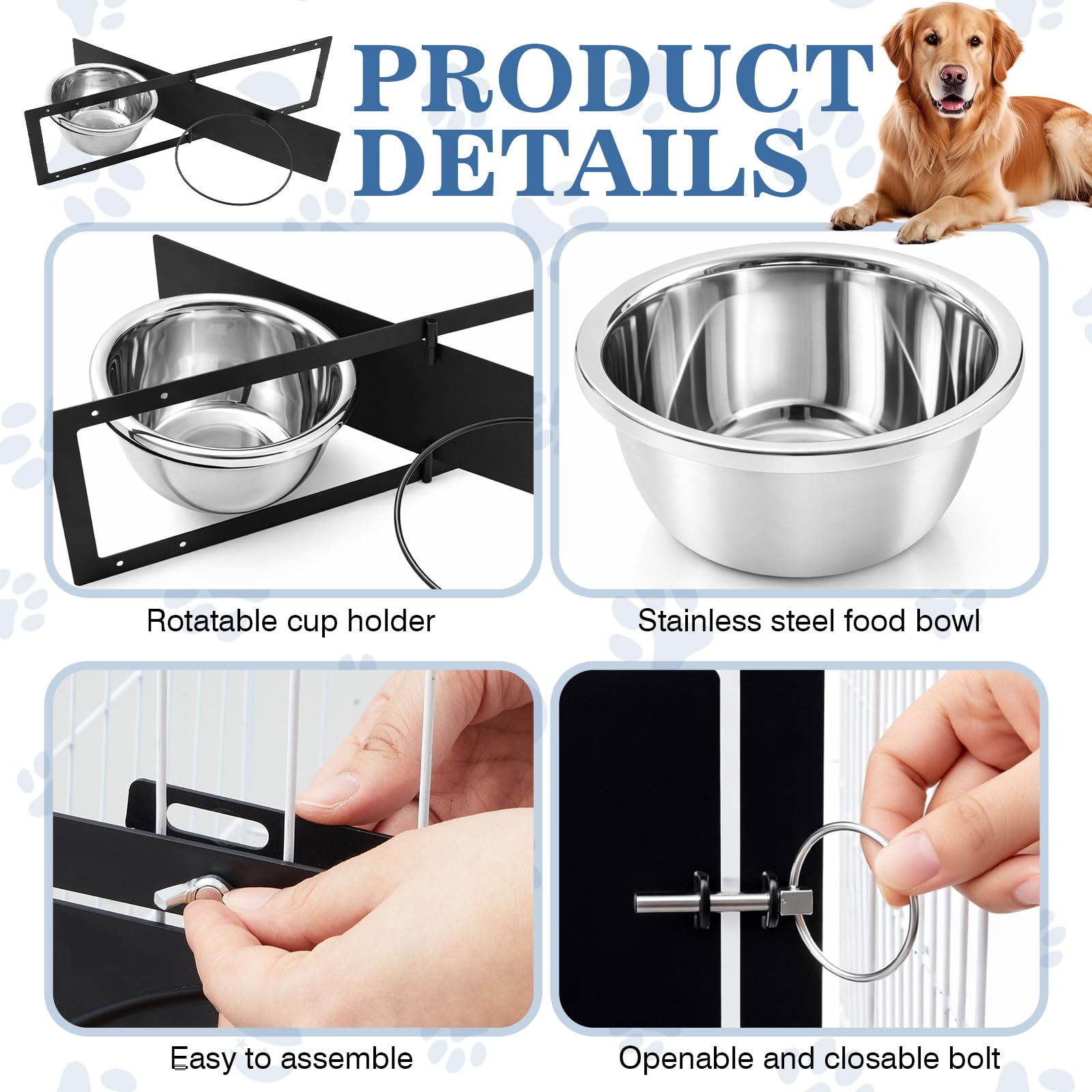 LemonRoad Futternapf für Hunde, drehbar, Edelstahl, Metall, mit Drehhalterung, für große, mittelgroße und kleine Hunde, Fütterung für Käfige, Hundehütte, 59,9 x 17,8 cm