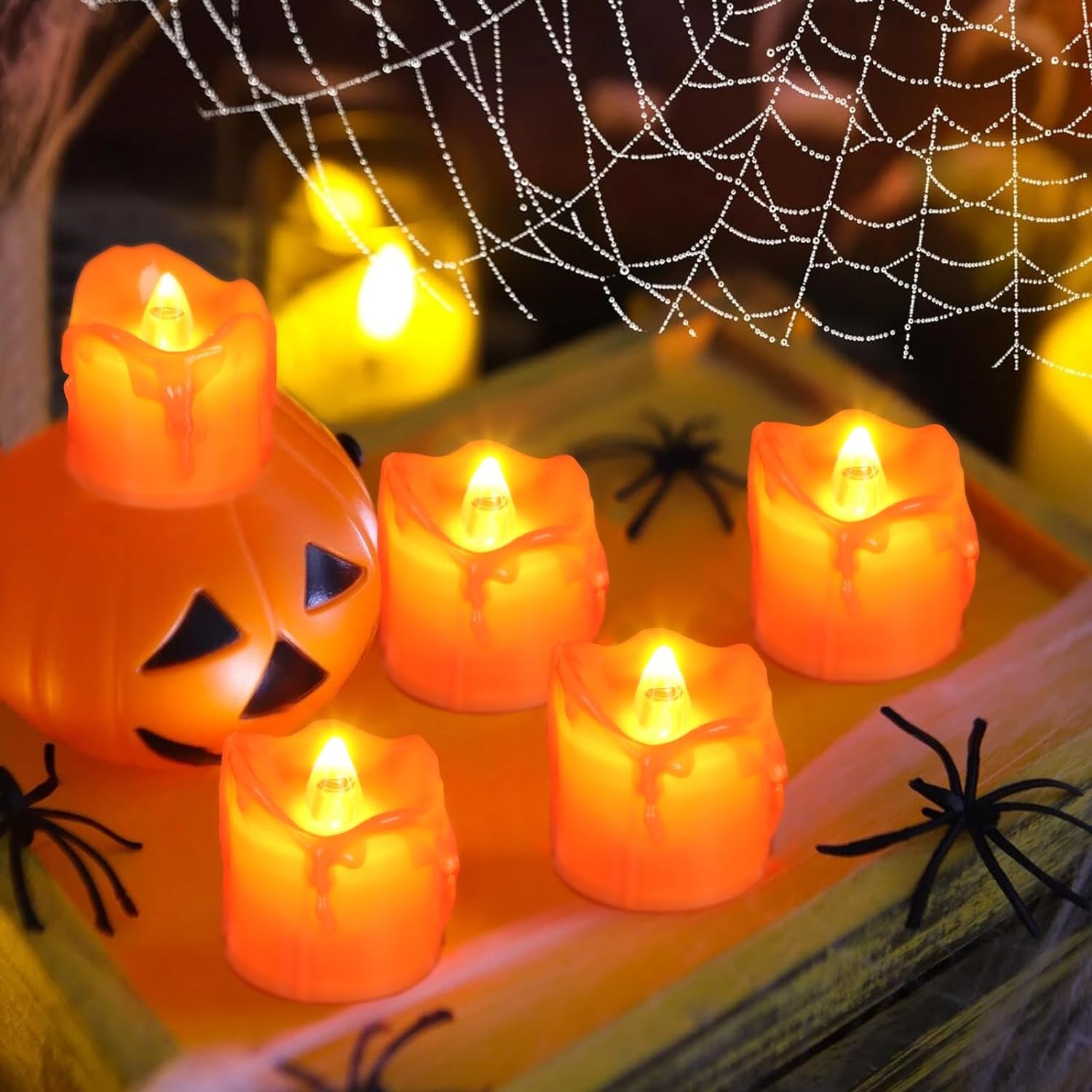 12 Stück LED Teelichter Batteriebetrieben - Flackernd Flammenlos Für Halloween Deko