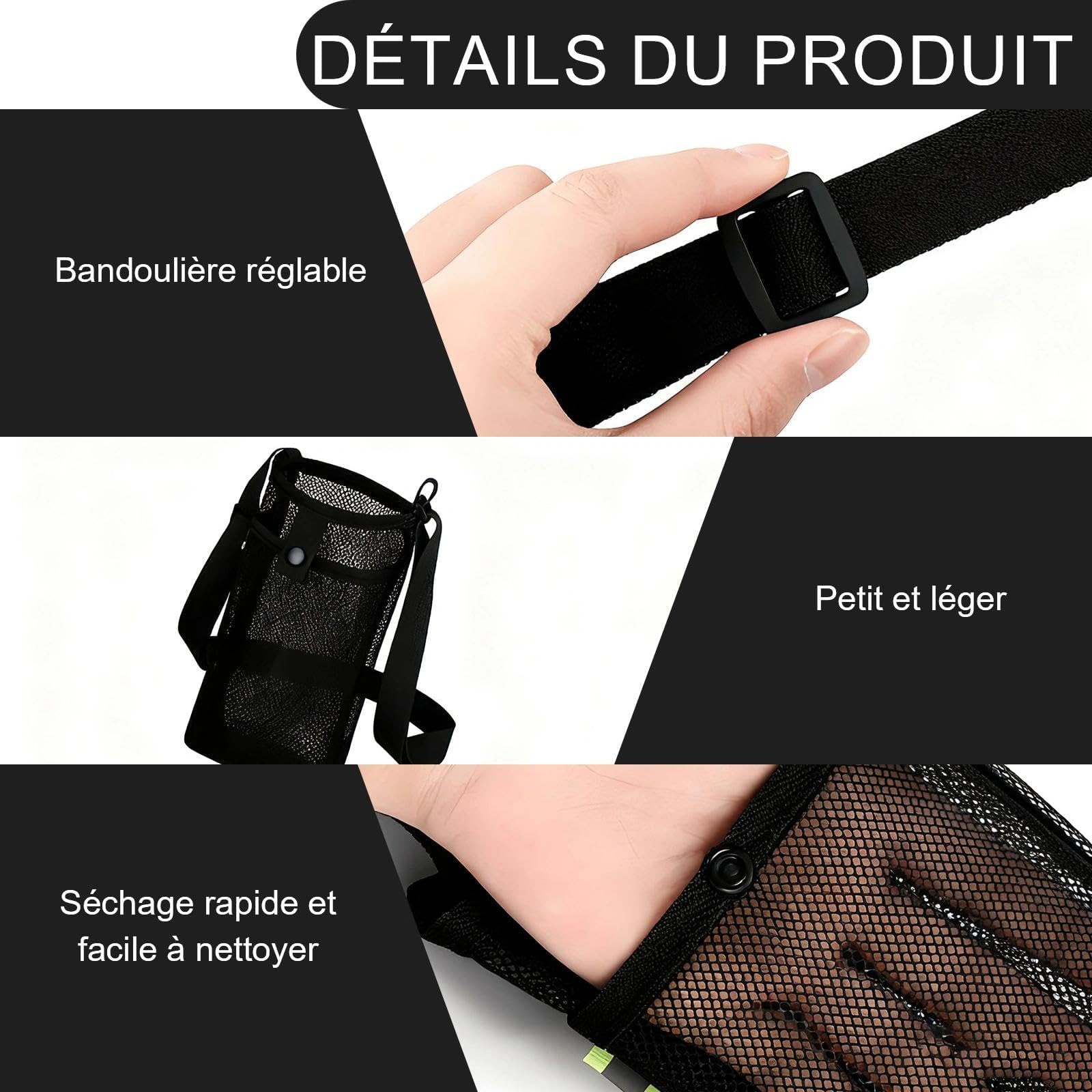 Sac de Bouteille d'eau en Filet, Porte Gourde Randonnée avec Bandoulière Réglable, pour Camping, Alpinisme (Schwarz, Rose)