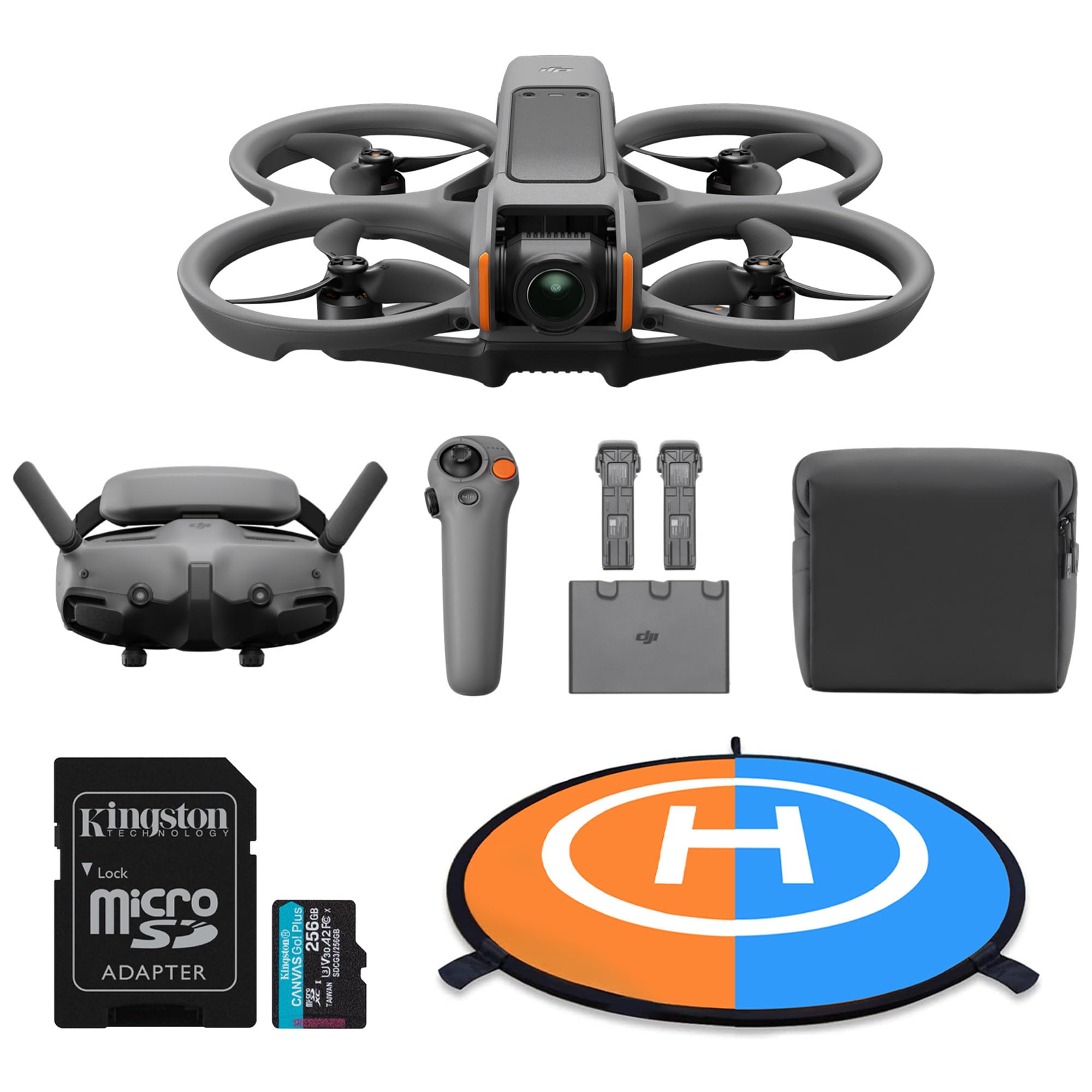 DJIAvata 2 Fly More Combo (Three Batteries) with 256GB MicroSDXC Memory Card and 30" Double-Sided Drone Landing Pad with Carrying Case Bundle (3 Items)