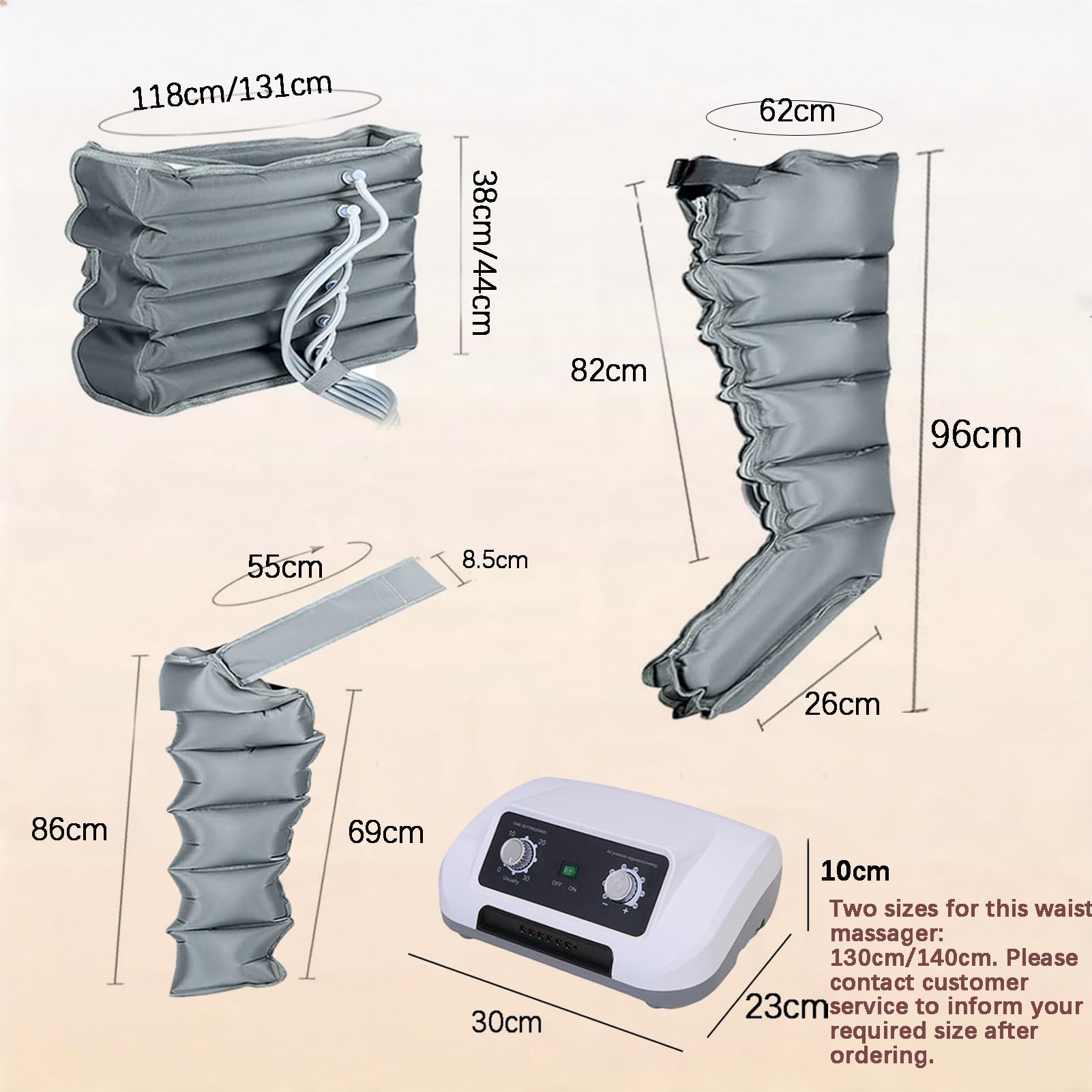 Presoterapia Piernas y Abdomen Brazos, Botas de Presoterapia 6 Camaras,Masajeador Piernas Profesional,Drenaje Linfatico 0-240 mmHg Ajustable,0-30 Min, Uso en Casa