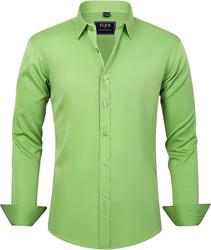 J.VER Camisas de vestir para hombre, de manga larga, elásticas, sin arrugas, formal, para negocios, casual, con botones
