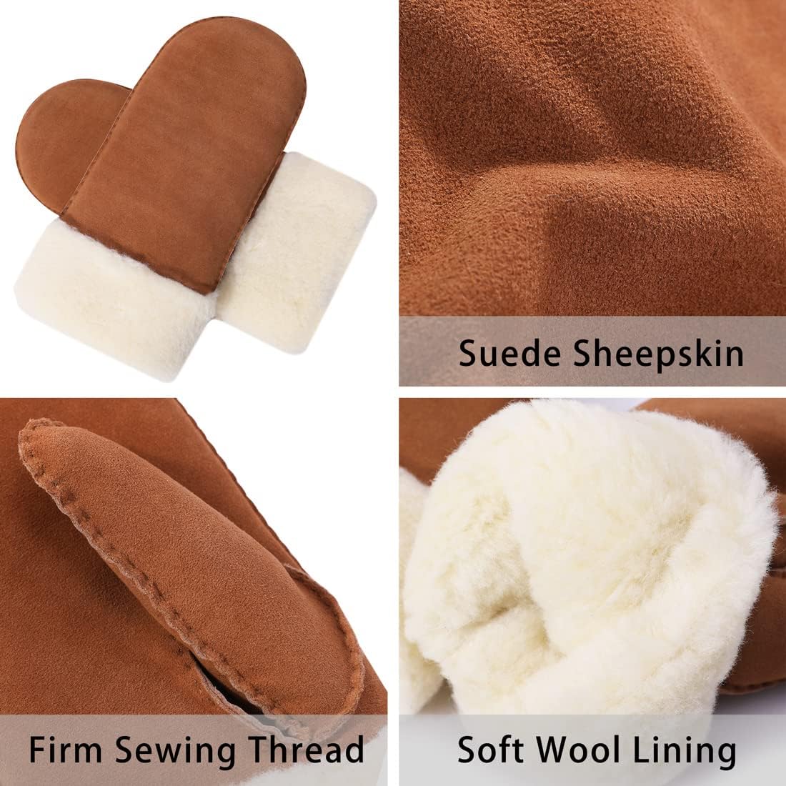 Harssidanzar Winter Mitten Gloves,Men Sheepskin Shearling Heated Warm Furry Cuff Mitten Gloves For Winter KM042US - Image 2
