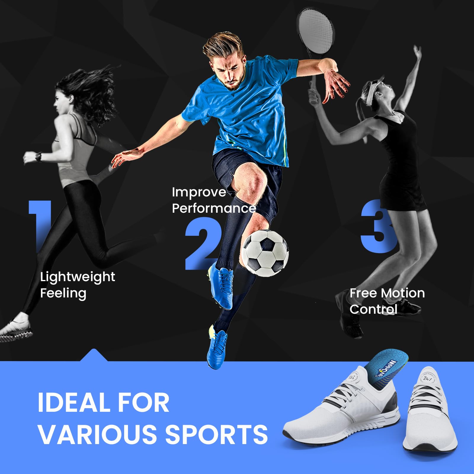 Semelles Amortissantes Welnove – Boost Performance Pour Running, Basket, Fitness – Ultra Légères & Anti-Blessures Hommes/Femmes (M)