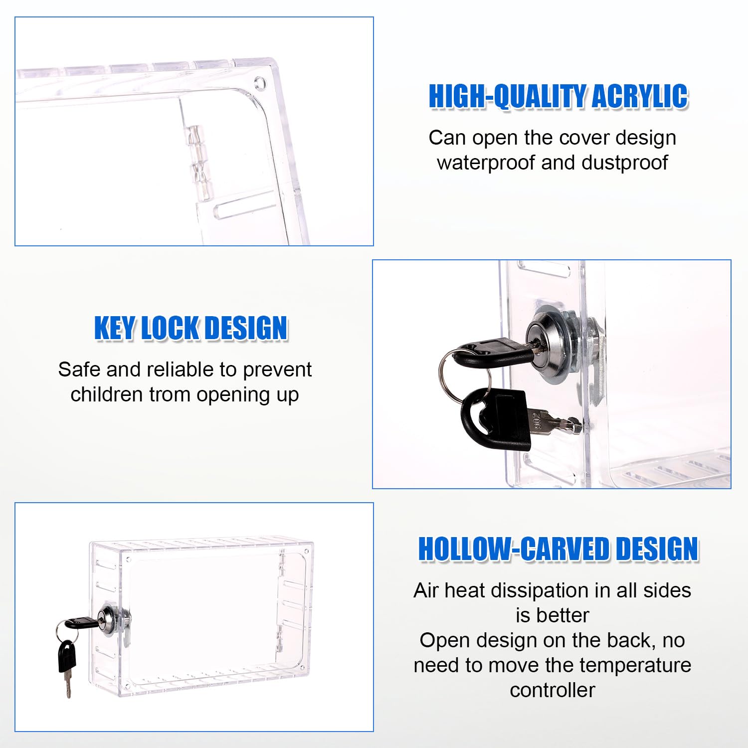 BOXOB Caja Bloqueo Termostato con Llave, Transparente Cubierta Termostato Protector Termostato Protector Termostato Pared Aire Acondicionado se Adapta a Termostato 16x11,4x5,8cm o Más Pequeño