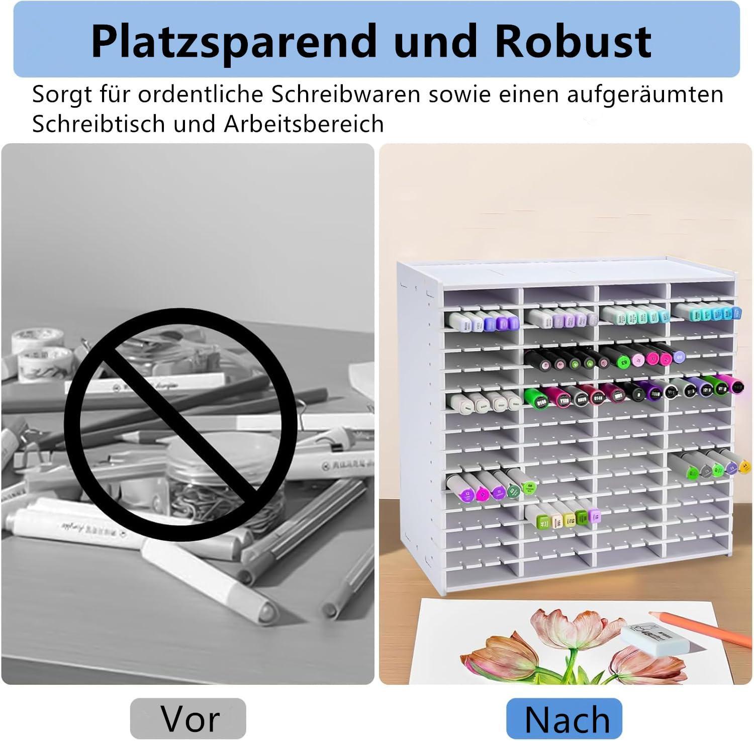 240 Stifte Organizer Schreibtisch, Stifthalter für Schreibtisch Aufbewahrung Bleistifte Buntstifte Marker Pen Kleine Künstler Schminktisch Aufbewahrungsbox aus Holz für Zuhause Büro Schule