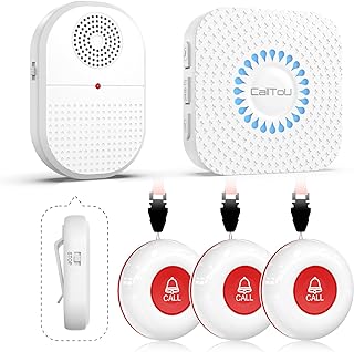CallToU Wireless Caregiver Pager Call Button for Hard of Hearing Waterproof 500+ FT Nurse Alert System Elderly Monitoring Patient/Seniors 3 Panic Button 1 Plug-in 1 Vibration Receiver