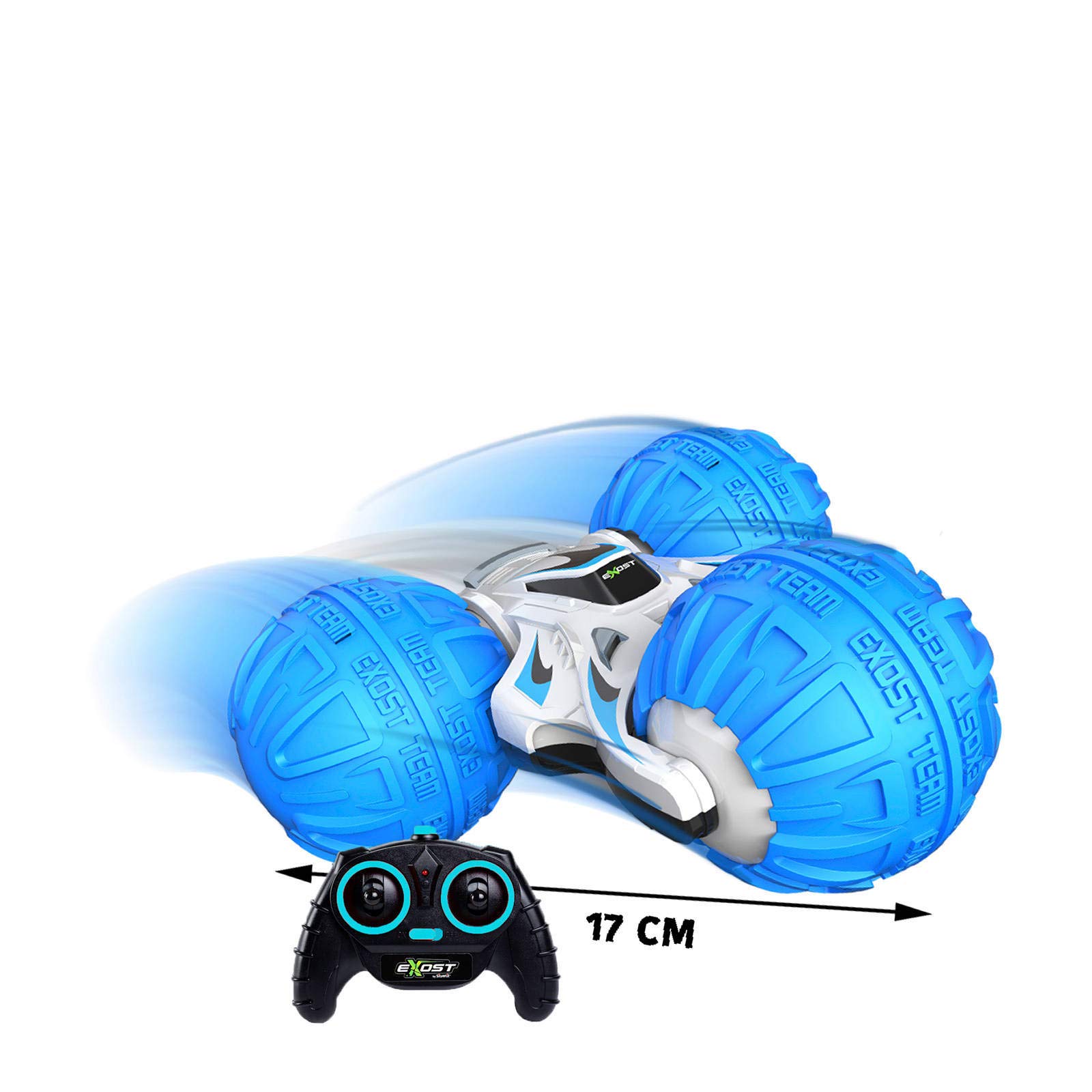 EXOST - Coche teledirigido - 360 Tornado Spheric Medium - Neumáticos antigolpes - Conducción sobre 2 Caras y a 360° - Azul - Escala : 1:18