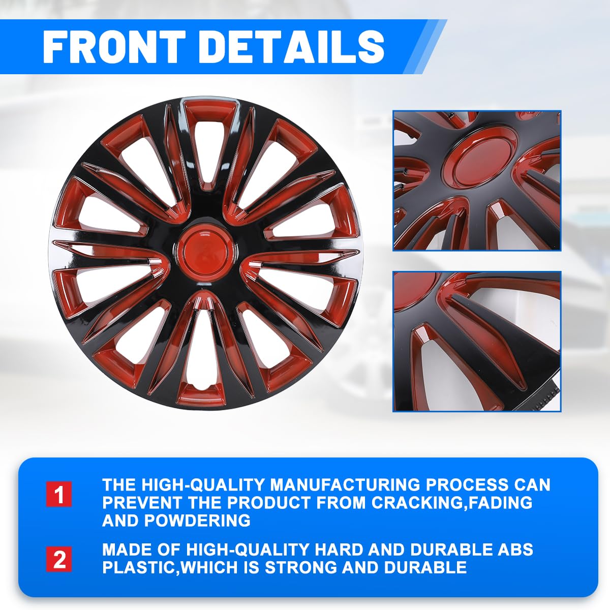 17 Inch Hubcaps Set of 4 Wheel Rims Cover Black Lacquer & Red Lacquer Hubcaps Set of 4 ABS & PC Material Snap On Wheel Tire Covers Replacement Accessories for Most Cars Truck SUV