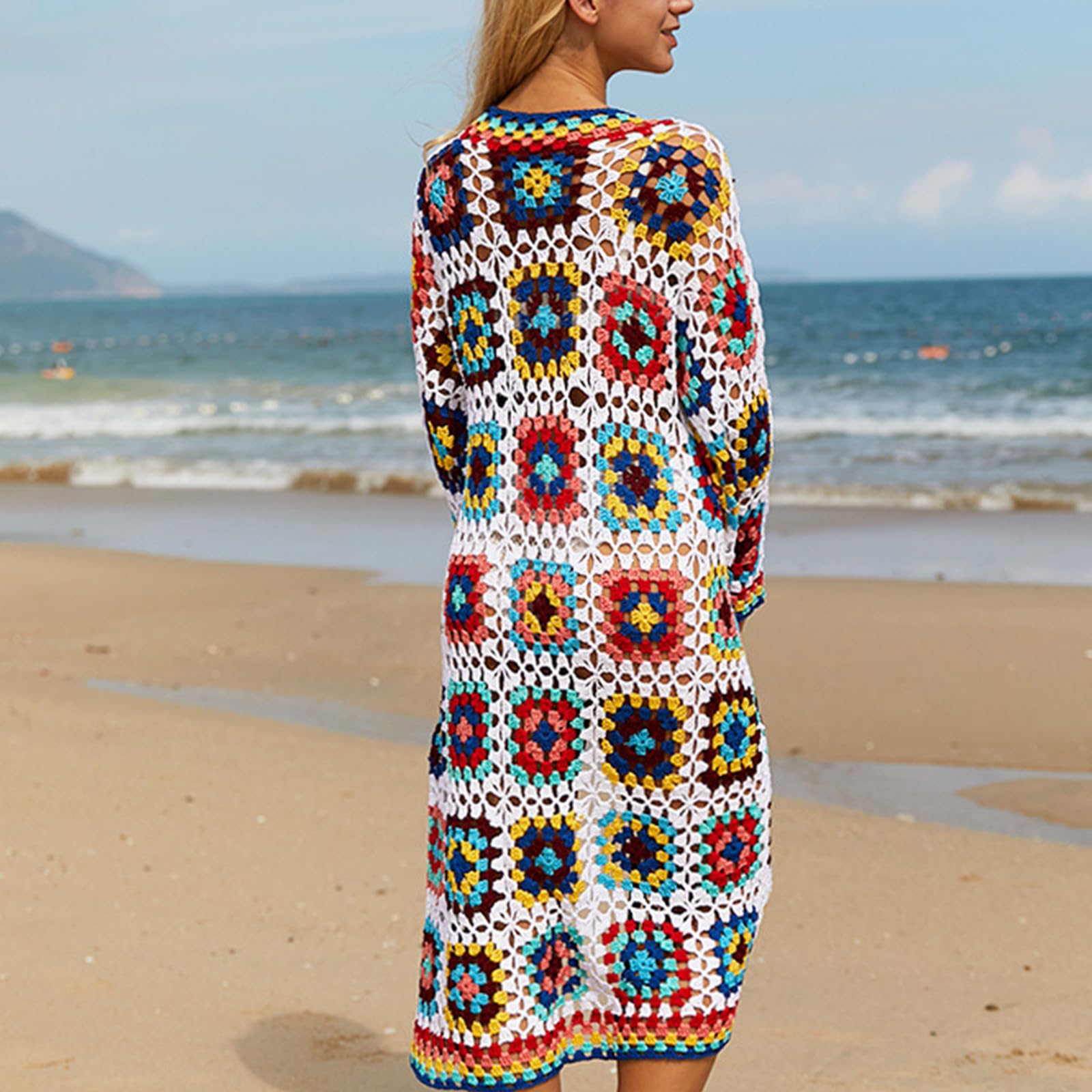 Kimono lungo da donna, aperto sul davanti, copricostume da bagno, cardigan lungo