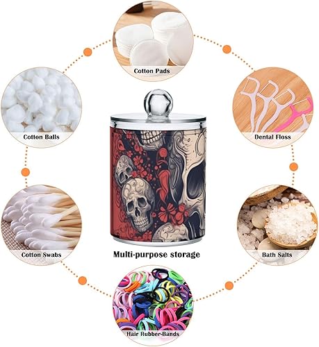 Miniatura 4 de Vnurnrn Qtip - Dispensador de bolas de algodón con tapa, estampado de corazones y calaveras, tarros de plástico, recipientes de baño, organizador de