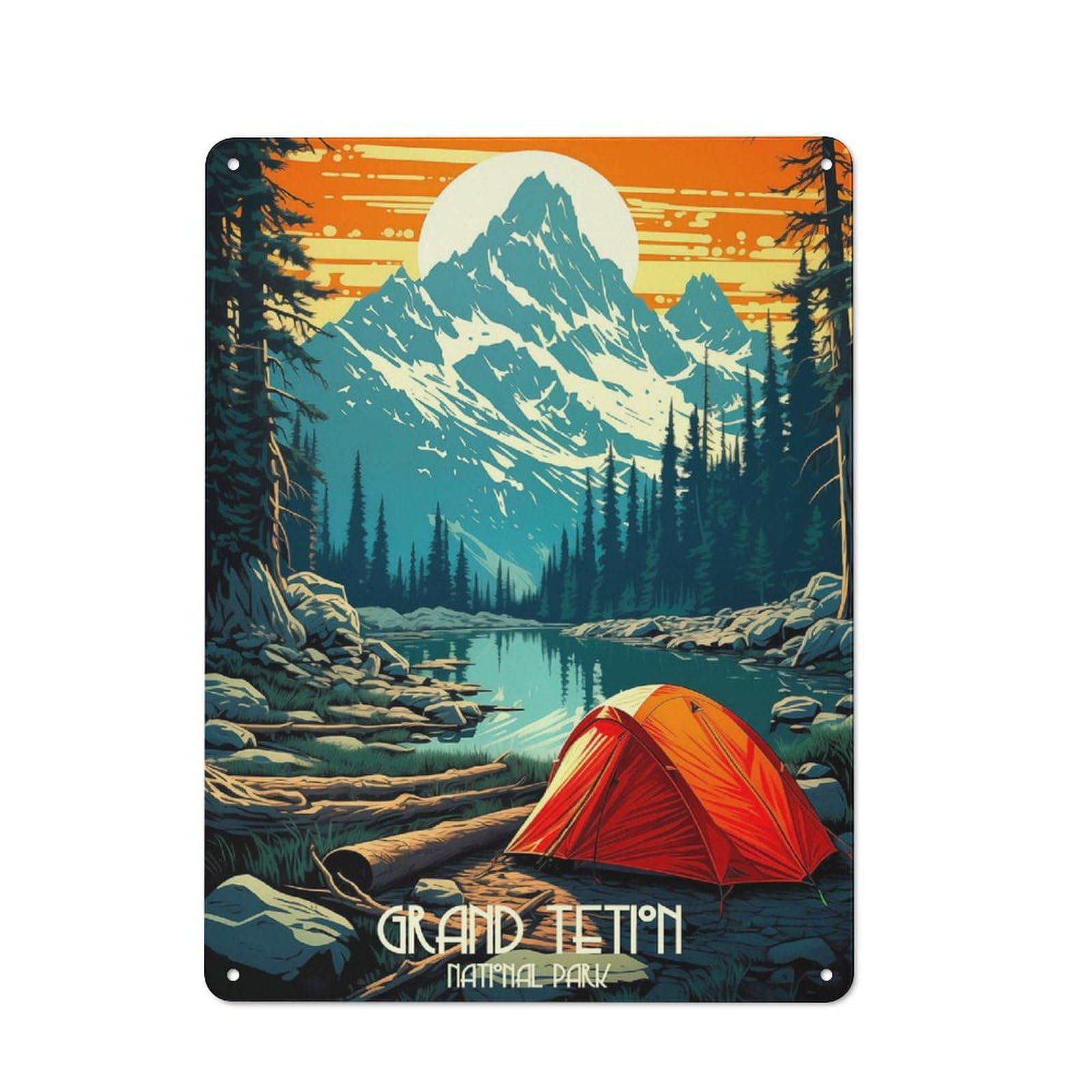 Classic Grand Teton National Park Metal Wall Plaque 40x30cm, Nostalgic Wall Art for Living Room, Hallway, Kitchen Or Cafe