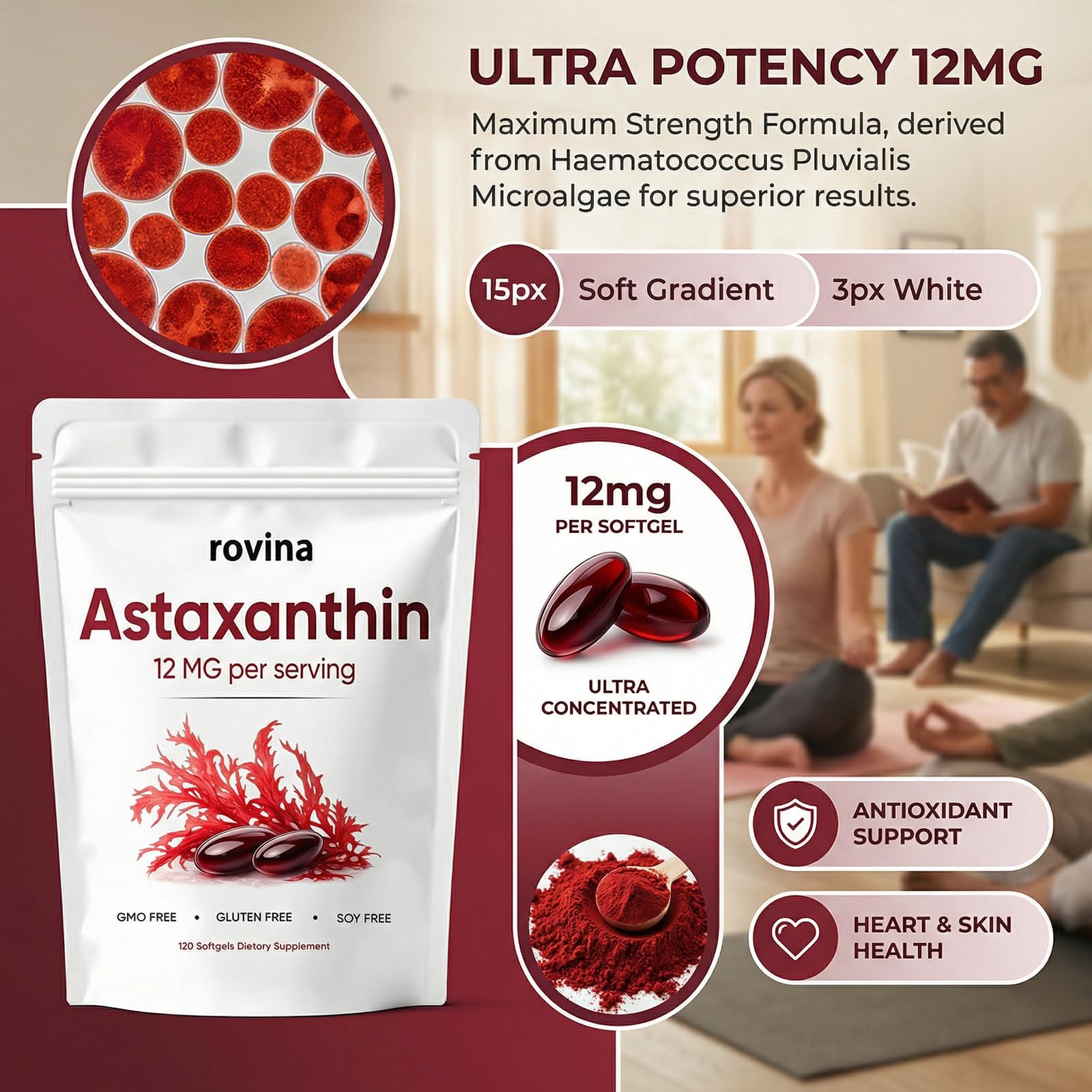 ROVINA Astaxanthin 12mg Softgels, Immune, Joint, Non-GMO, Vegan Friendly, 120 Softgels — Amazon image 4