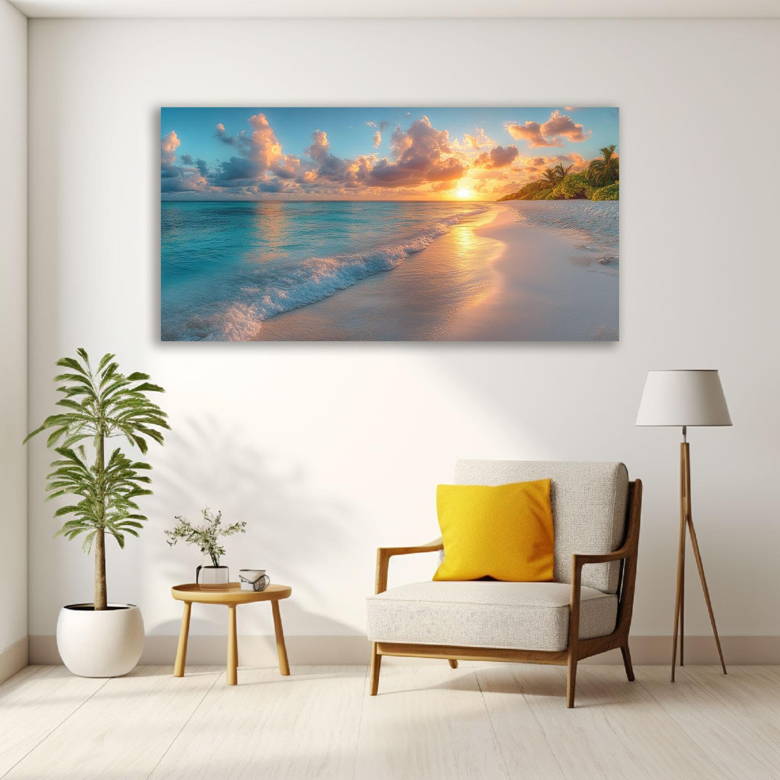 Amazon.co.jp: JOSUE オレンジ、ベージュ アートパネル 絵画 海