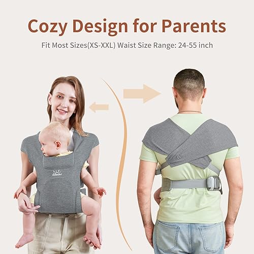 Miniatura 5 de MOMTORY Portabebés mejorado para recién nacidos, acogedor portabebés (7-25 libras), con gancho y bucle para ajustarse fácilmente, tela suave, gris