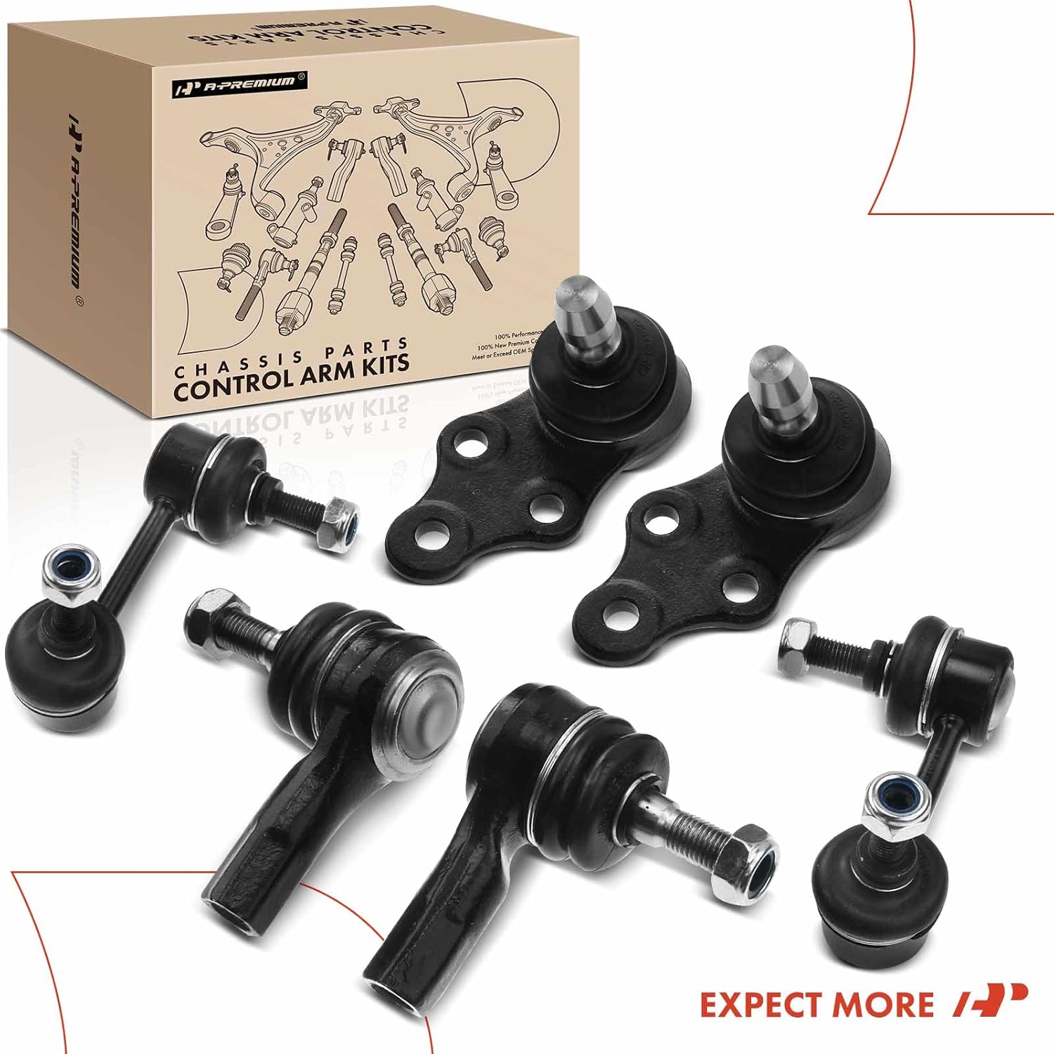 A-Premium Set of 6, Front Sway Bar Link, Lower Ball Joint, Outer Tie Rod End, Compatible with Suzuki Verona 2004-2006, Chevrolet Epica 2004-2006