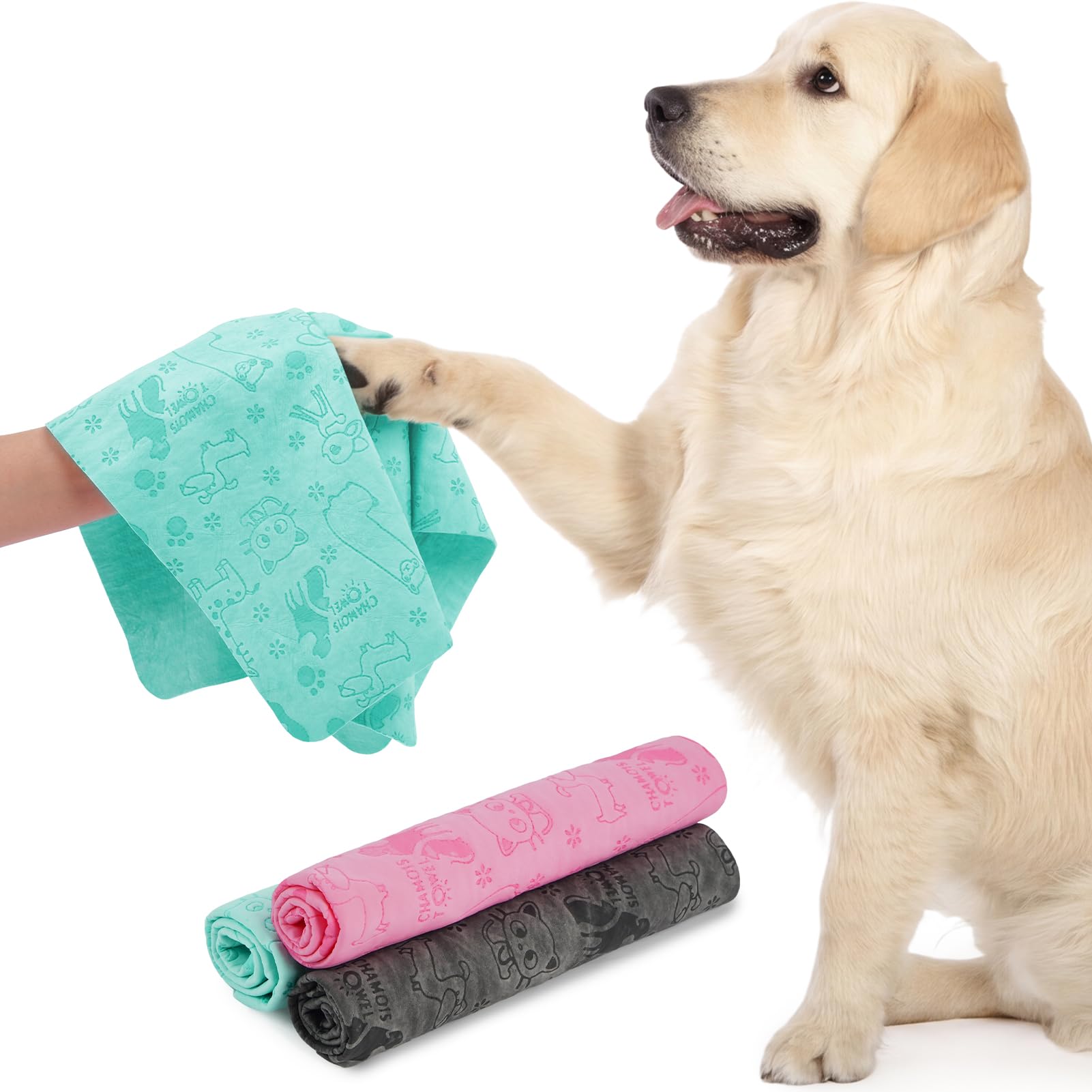 Dog Paw Towels 3 Pack, Reusable PVA Pet Drying Towels for Muddy Paws