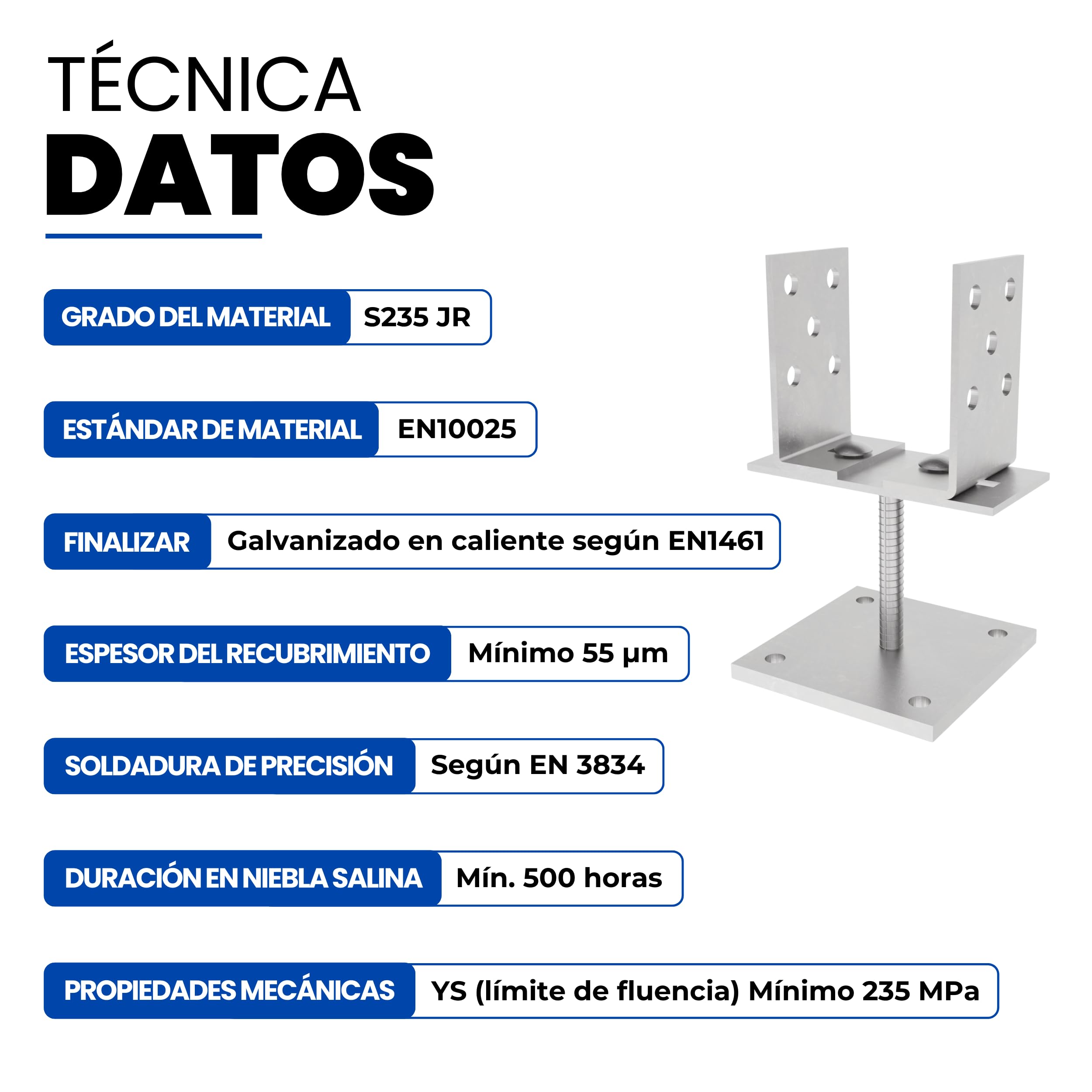 GeZu Impex Soporte de Poste en U Ajustable con Placa 100x100mm | Galvanizado Electrolítico 0-160 mm Ancho Soportes Metálicos Ajustables Tipo U Perno de Anclaje Base de Poste