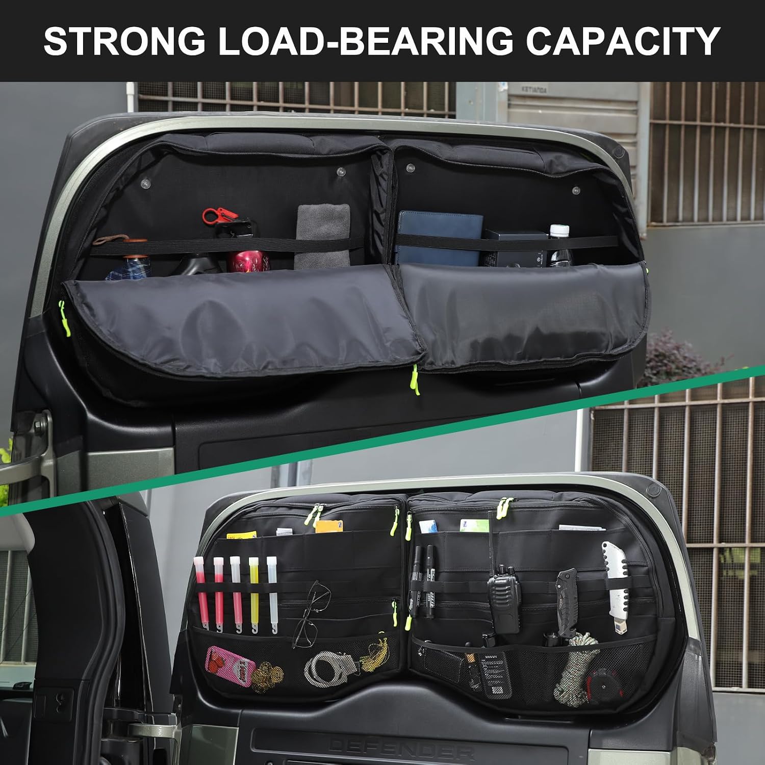 Car Trunk Organizer Compatible with Land Rover Defender 90/110/130 2020-2025, Oxford Cloth Tailgate Window Storage Bag Accessories, 2PCS (Black - B)