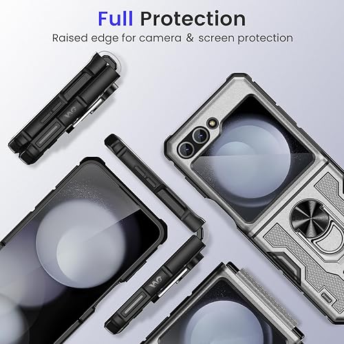 Miniatura 7 de VEGO Funda para Z Flip 5, Galaxy Z Flip 5 con protector de pantalla y protección de bisagra, soporte de anillo de 360, funda protectora de cuerpo