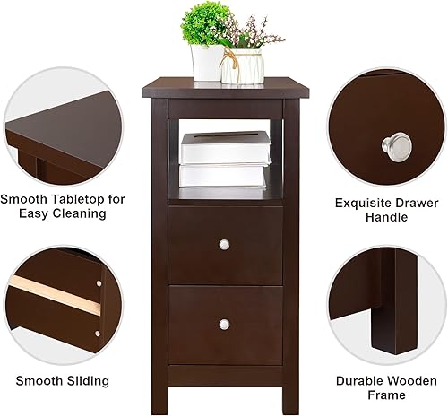 Miniatura 4 de Oteymart Mesa auxiliar para silla, mesa auxiliar estrecha, mesa auxiliar rectangular con cajones y estante para sala de estar, muebles de mesa