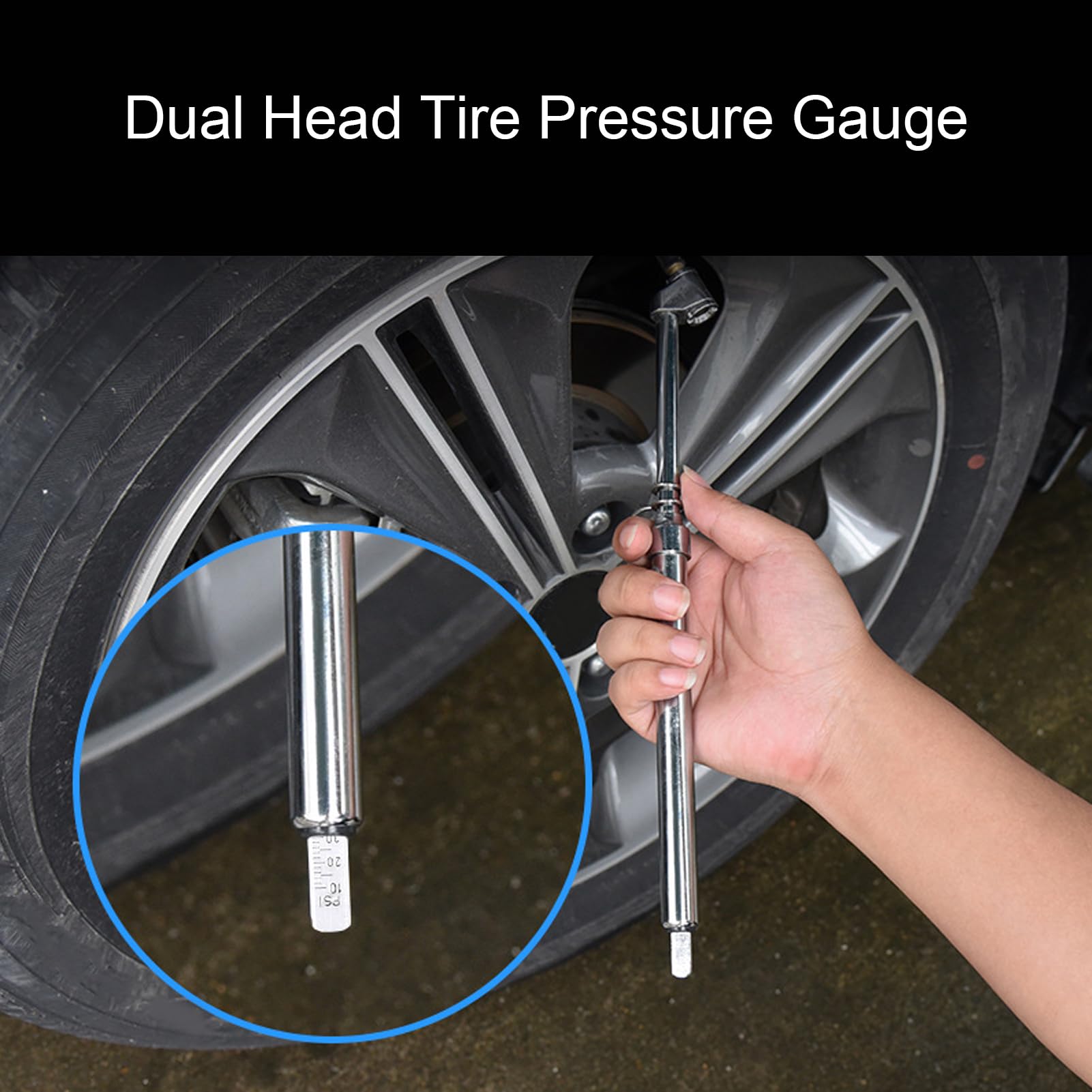4 pièces manomètre de Pneu 10-160PSI avec Plaque d'échelle en Acier Inoxydable à Double tête Outil de Mesure mécanique de la Pression des pneus pour Camion Voiture vélo