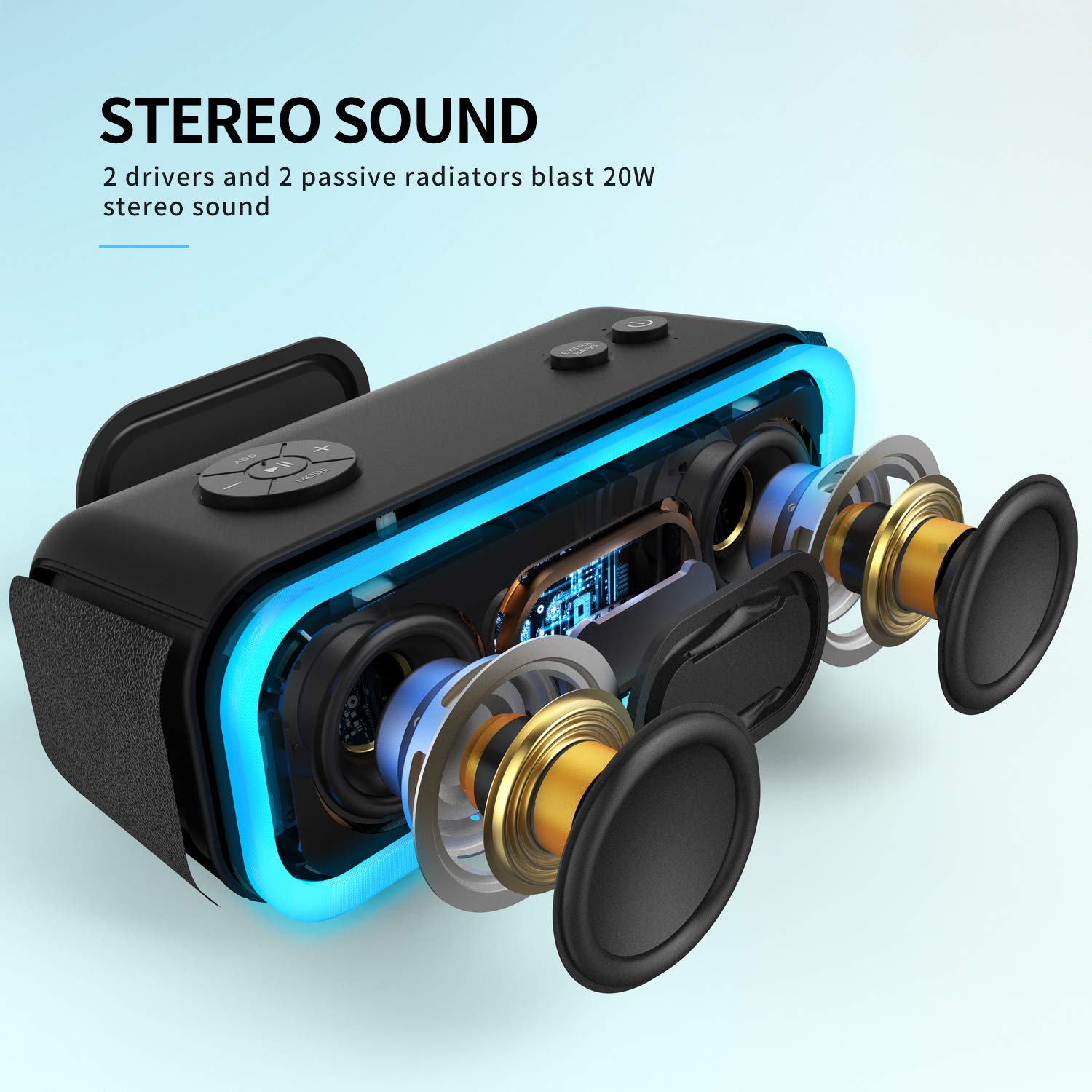 Image secondaire de DOSS Enceinte Bluetooth, Haut Parleur Portable sans Fil avec Bass Puissantes, Étanche IPX6, Lumières Multicolores,Autonomie 20H,